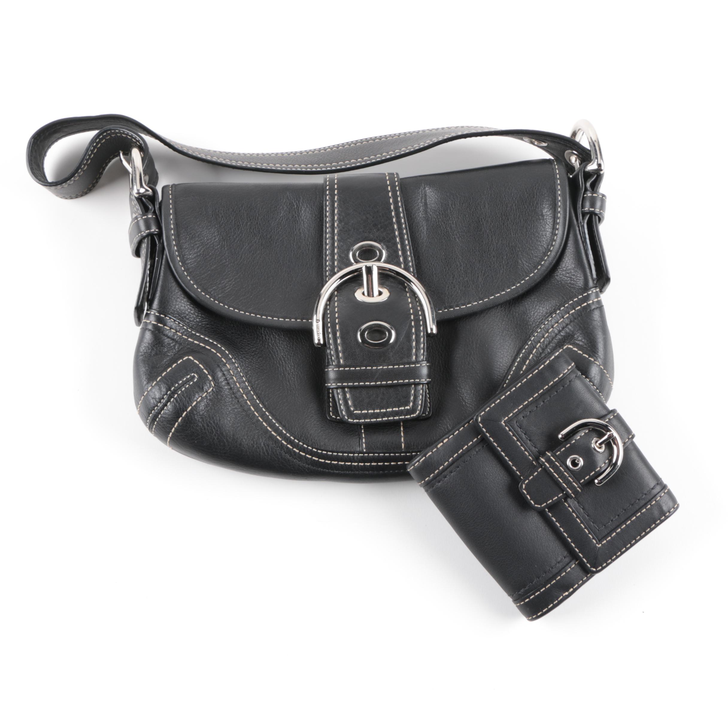 Coach Soho Black Leather Buckle Hobo Handbag with Wallet