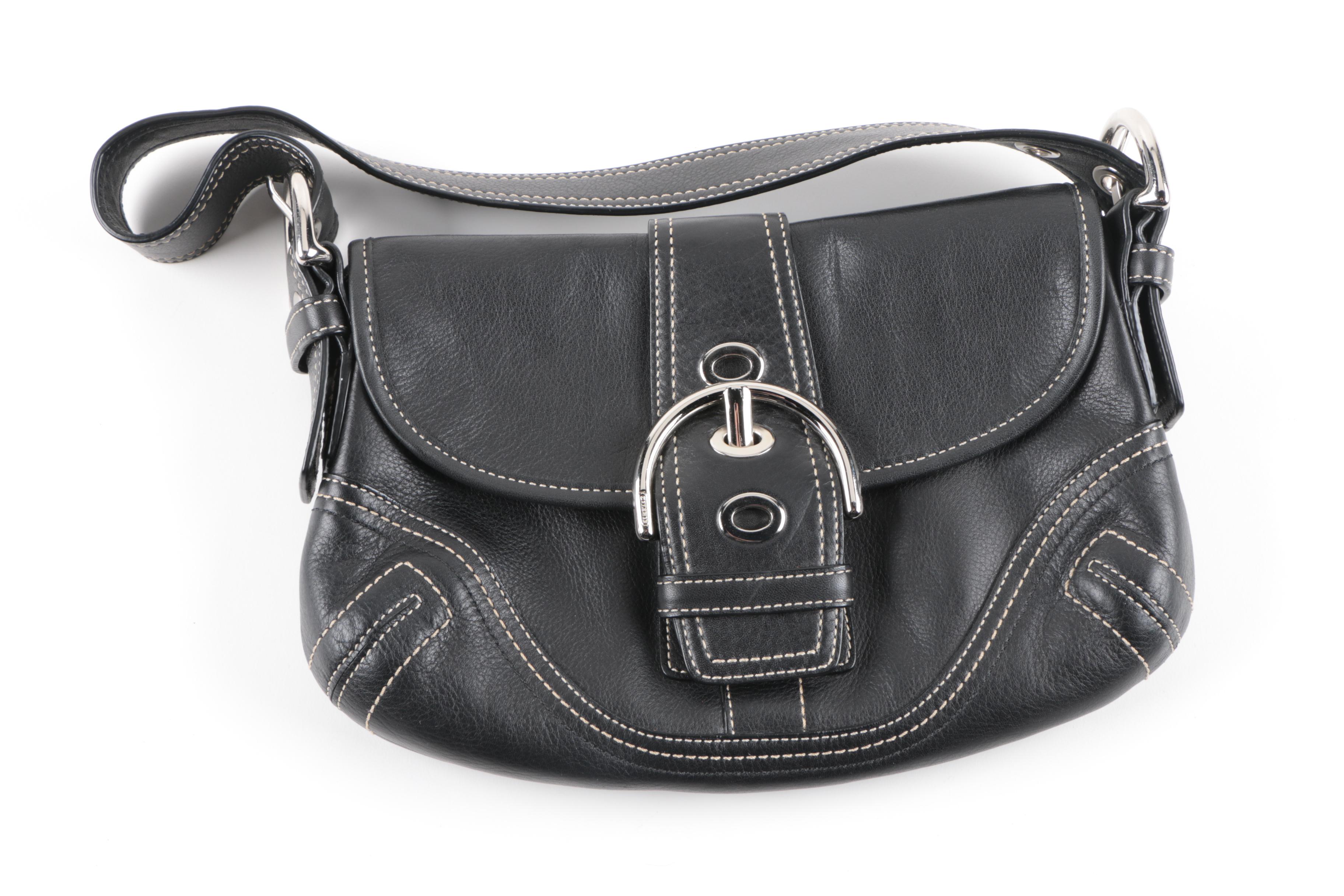 Coach Soho Black Leather Buckle Hobo Handbag with Wallet
