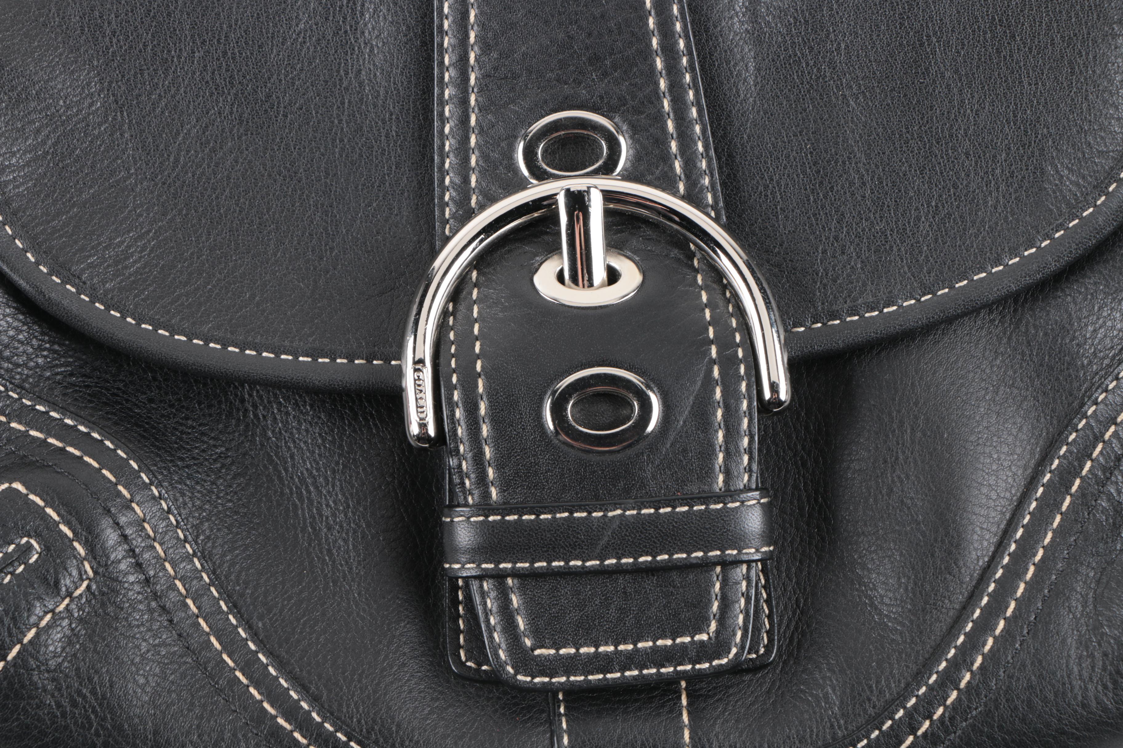 Coach Soho Black Leather Buckle Hobo Handbag with Wallet