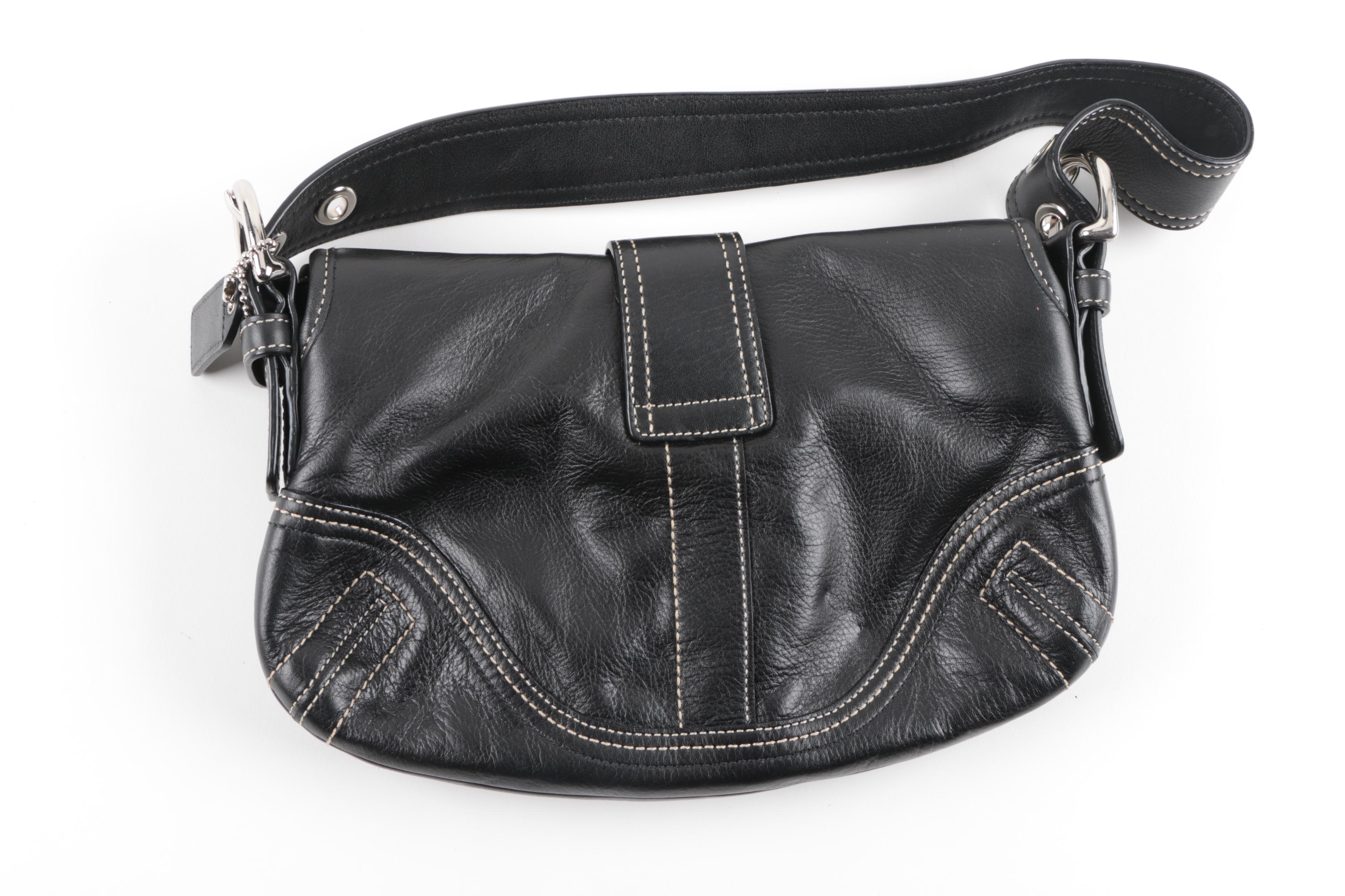 Coach Soho Black Leather Buckle Hobo Handbag with Wallet