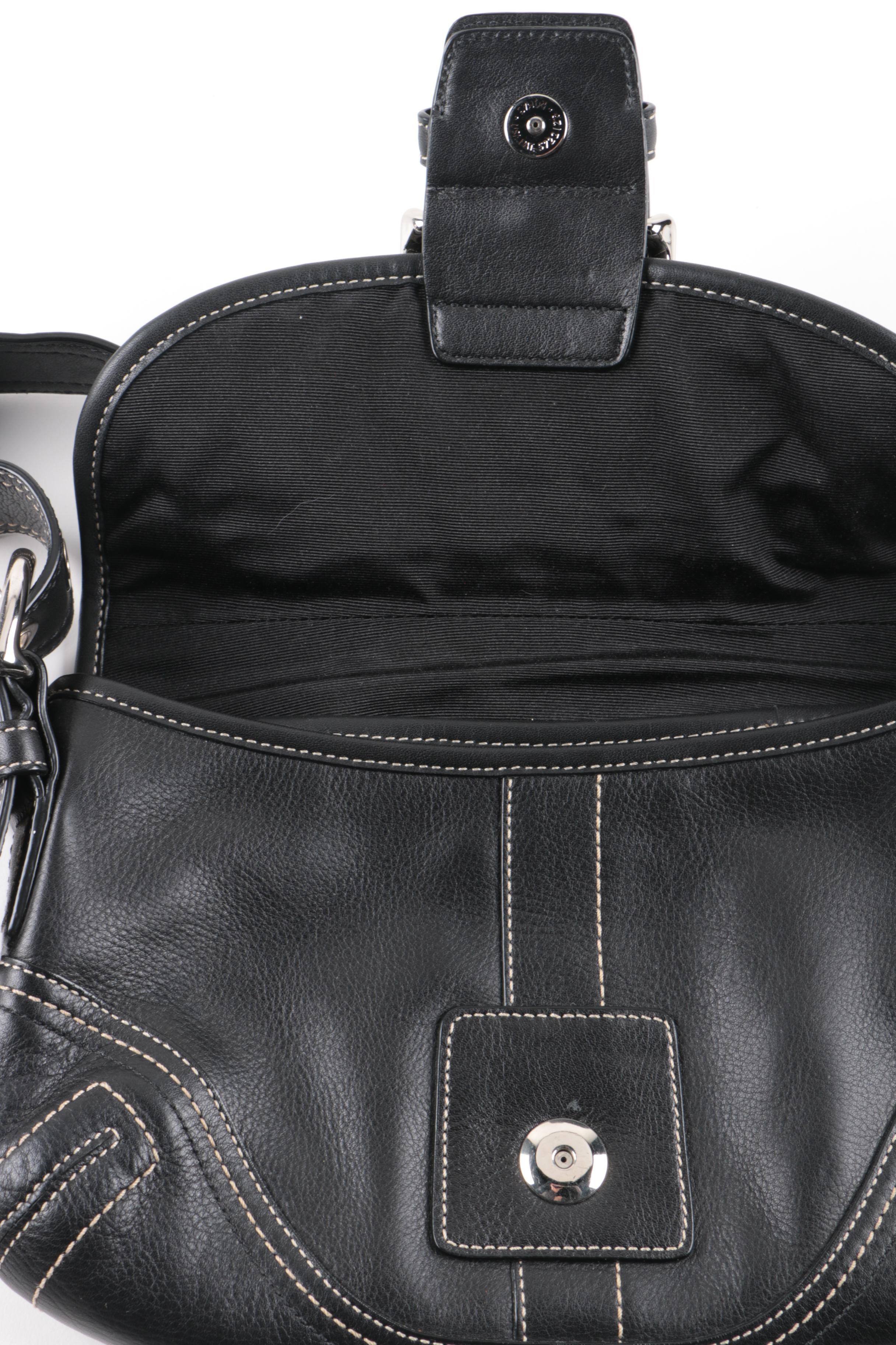 Coach Soho Black Leather Buckle Hobo Handbag with Wallet