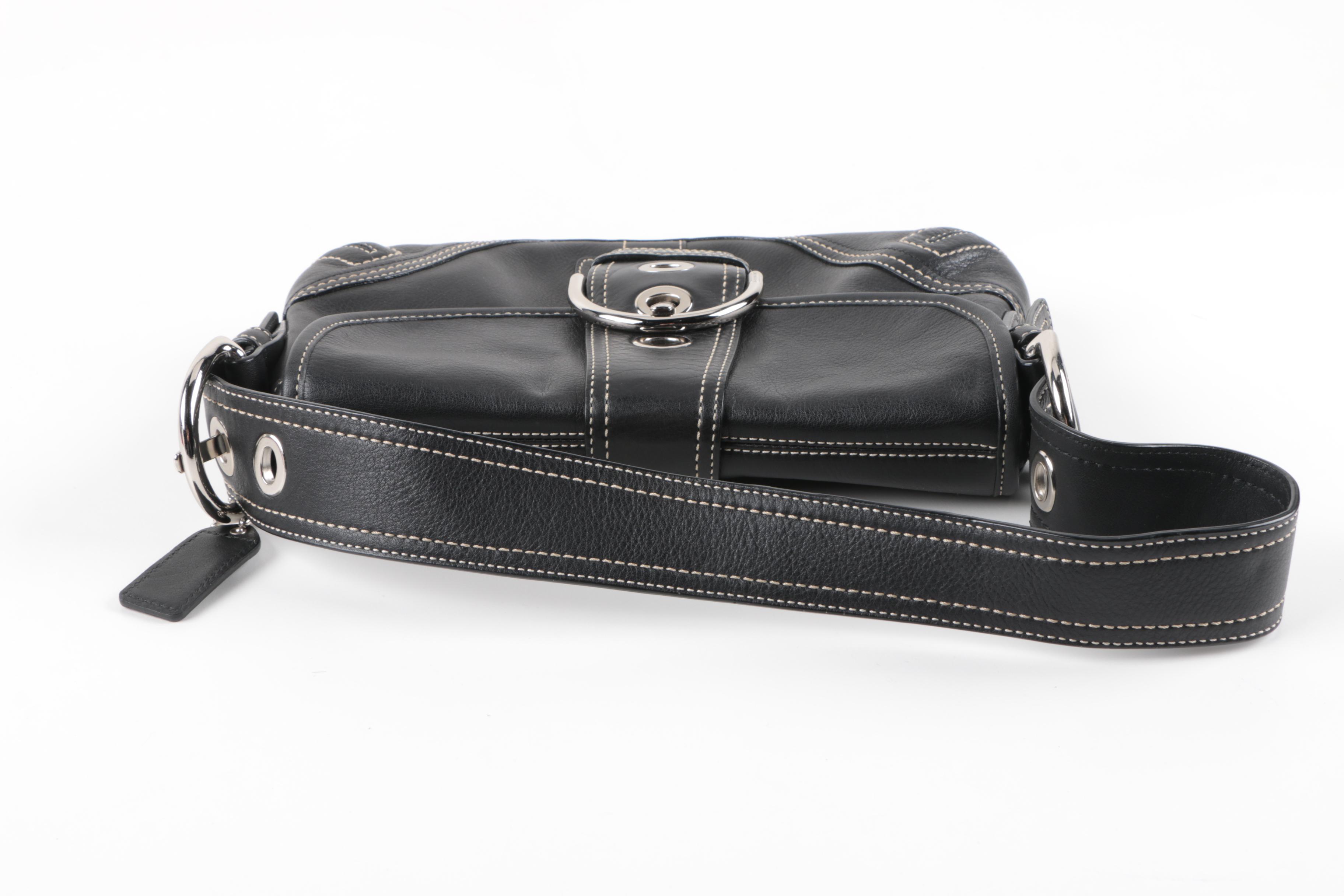 Coach Soho Black Leather Buckle Hobo Handbag with Wallet