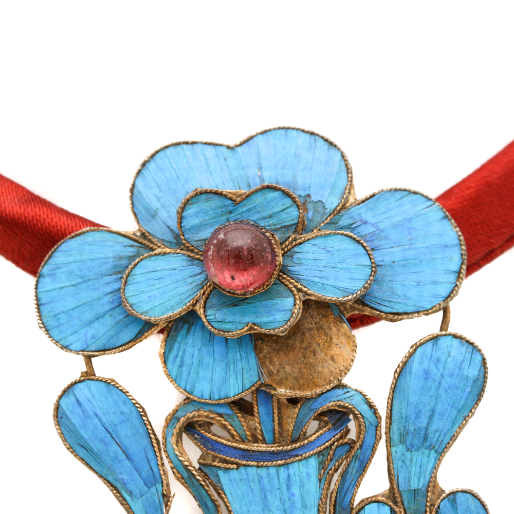 Vintage Chinese Necklace with Kingfisher Feather Pendant