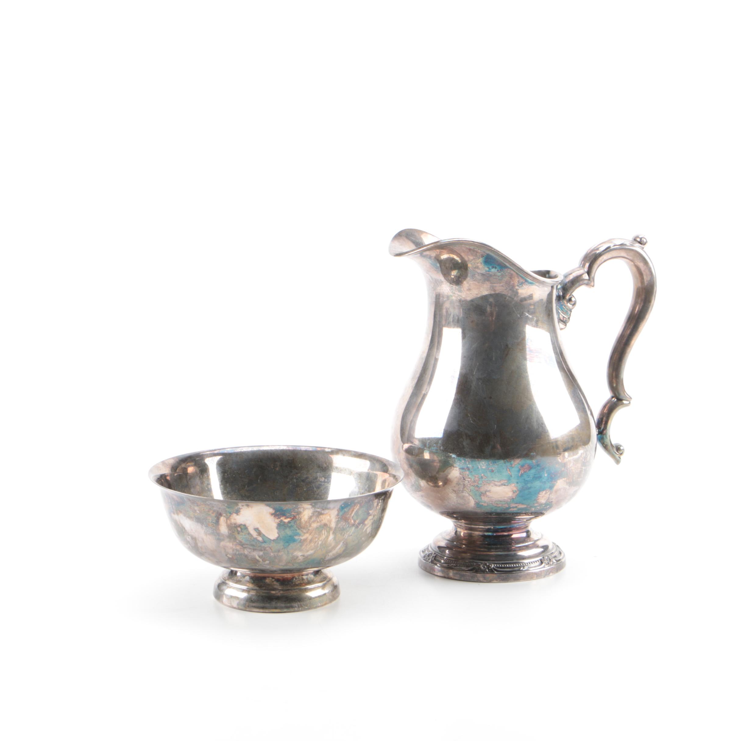 1847 Rogers Bros "Remembrance" Silver Plate Pitcher and Sheridan Bowl