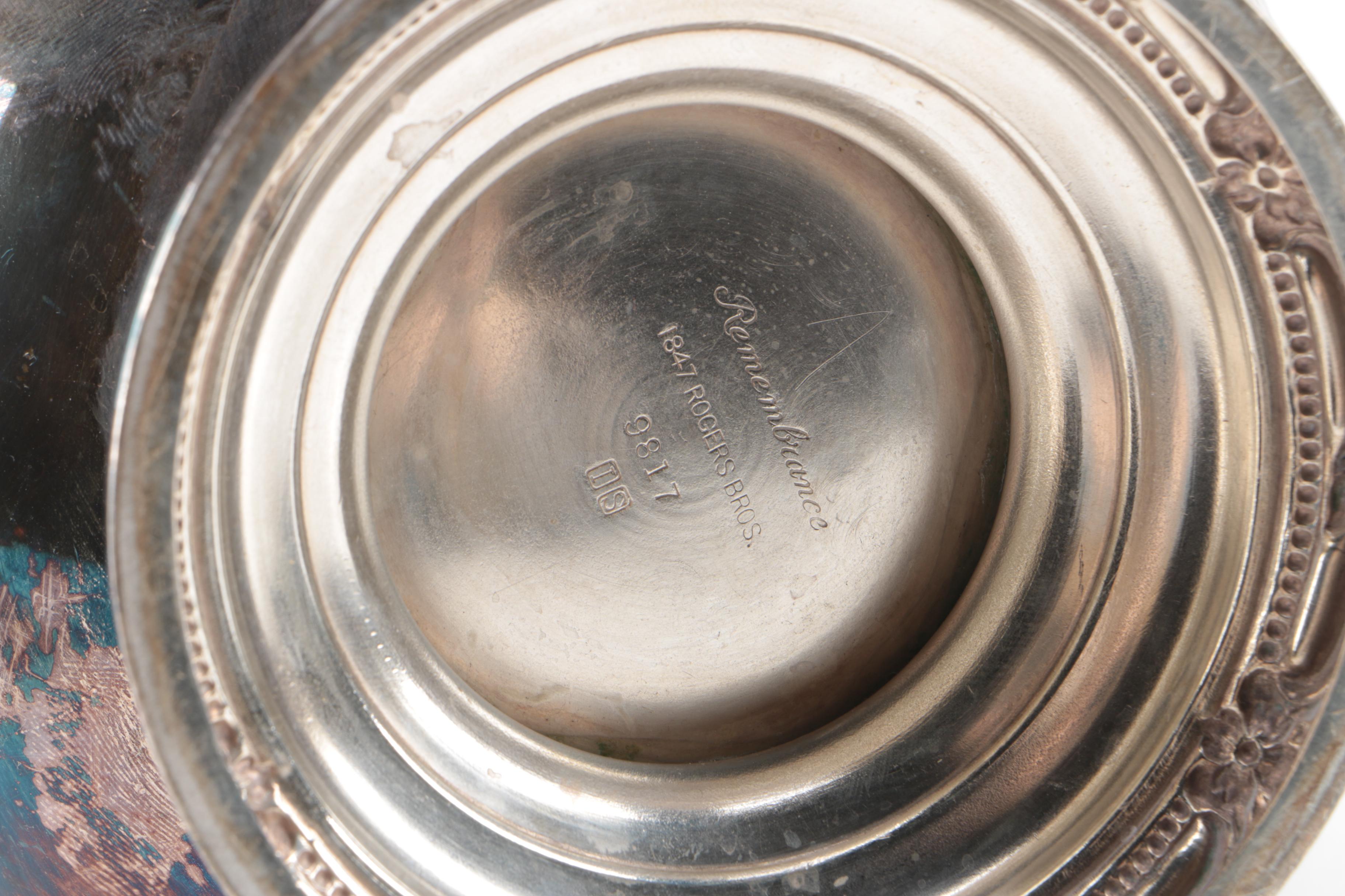 1847 Rogers Bros "Remembrance" Silver Plate Pitcher and Sheridan Bowl