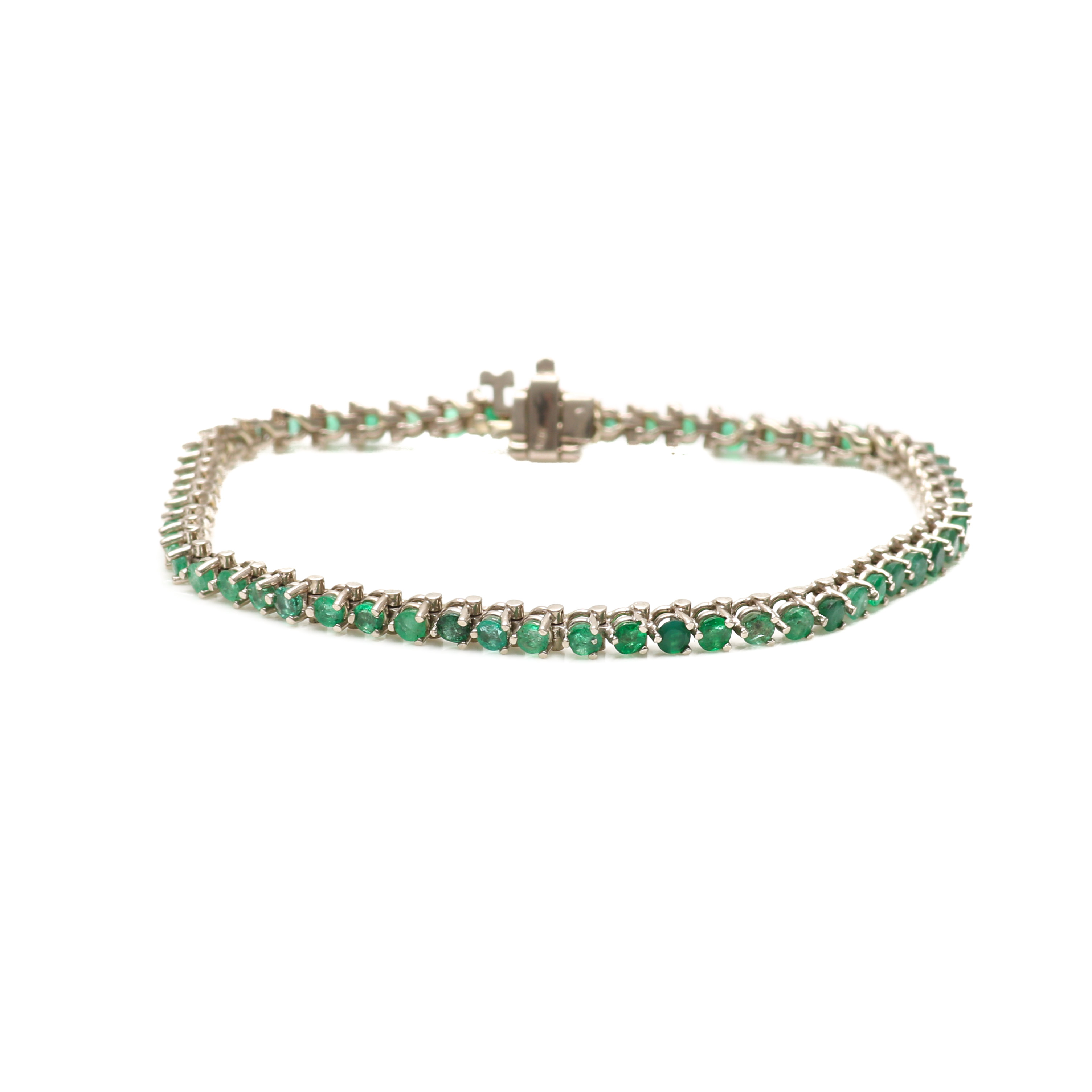 14K Yellow Gold Emerald and Chalcedony Tennis Bracelet