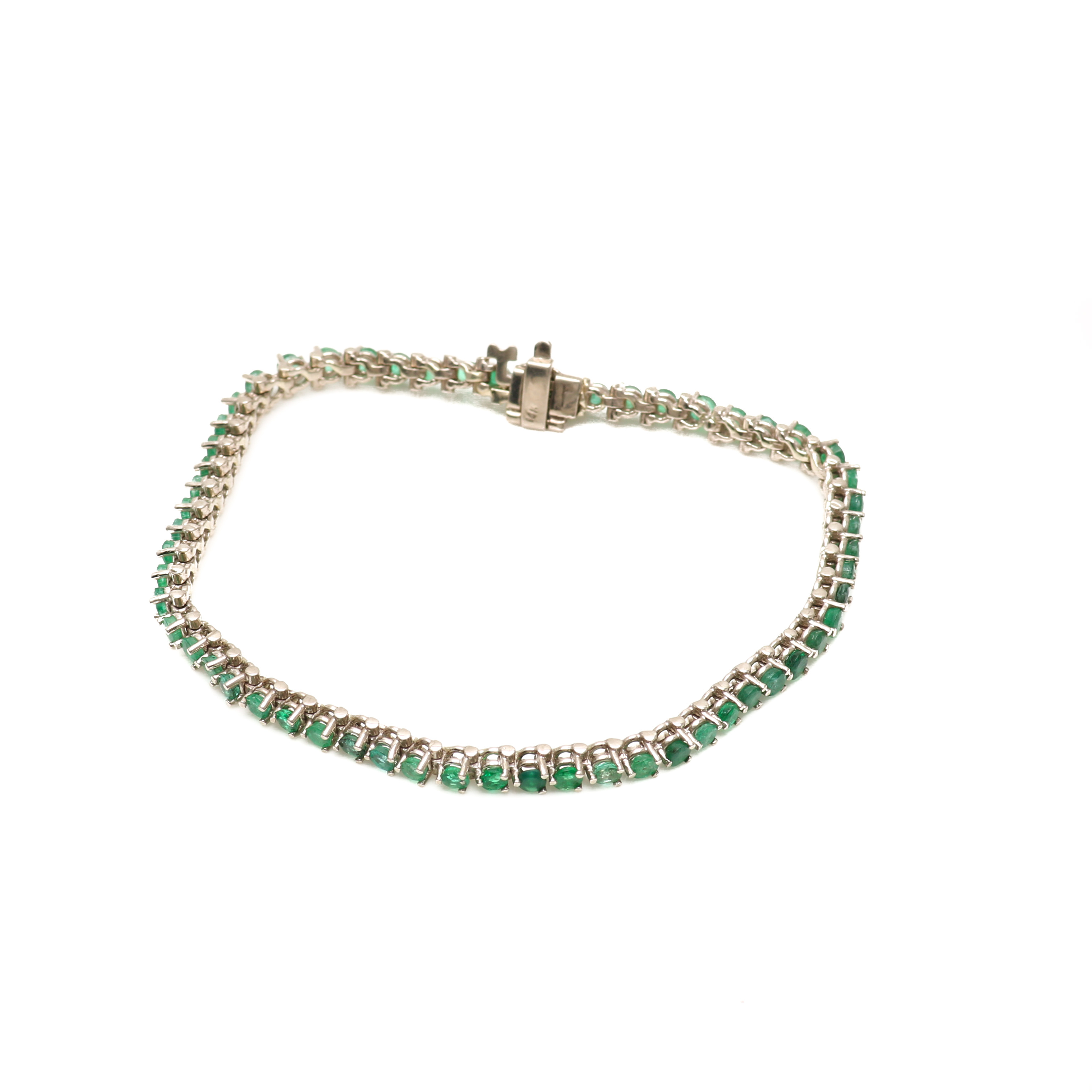 14K Yellow Gold Emerald and Chalcedony Tennis Bracelet