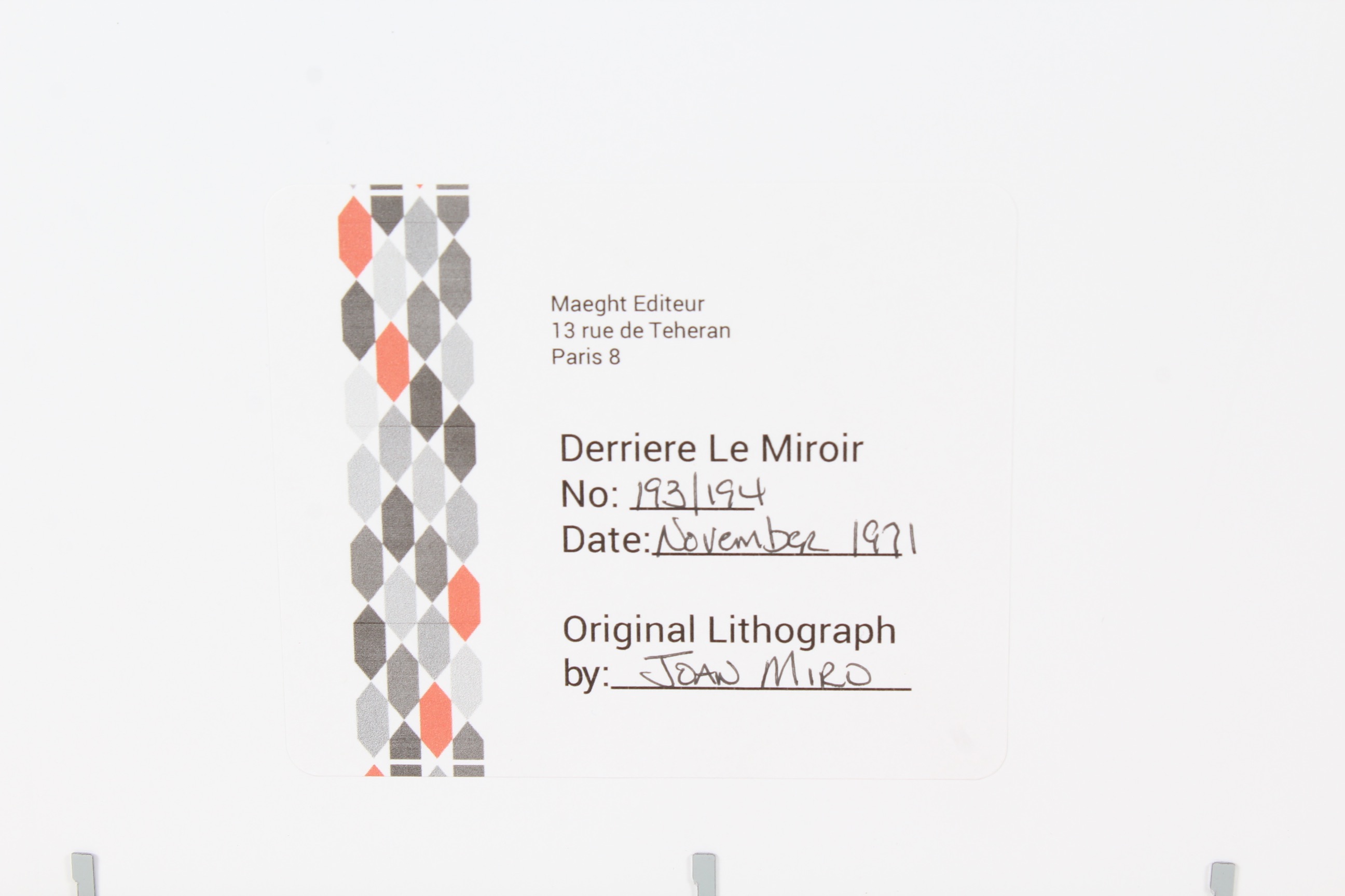 Joan Miro 1971 Color Lithograph for "Derriere le Miroir" Cover
