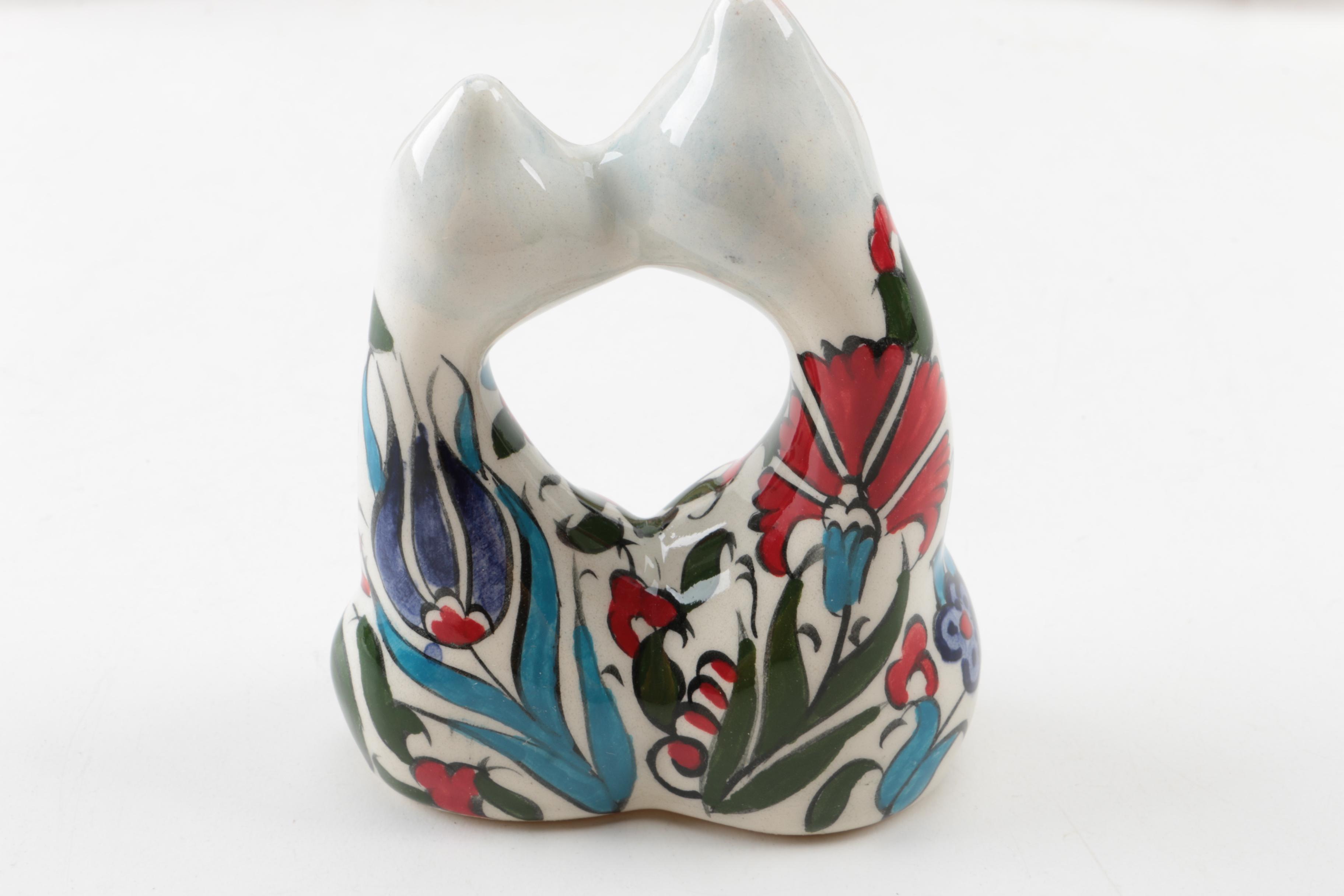 Hand Glazed Mexican Art Tiles and Talavera Style Cat Figurines