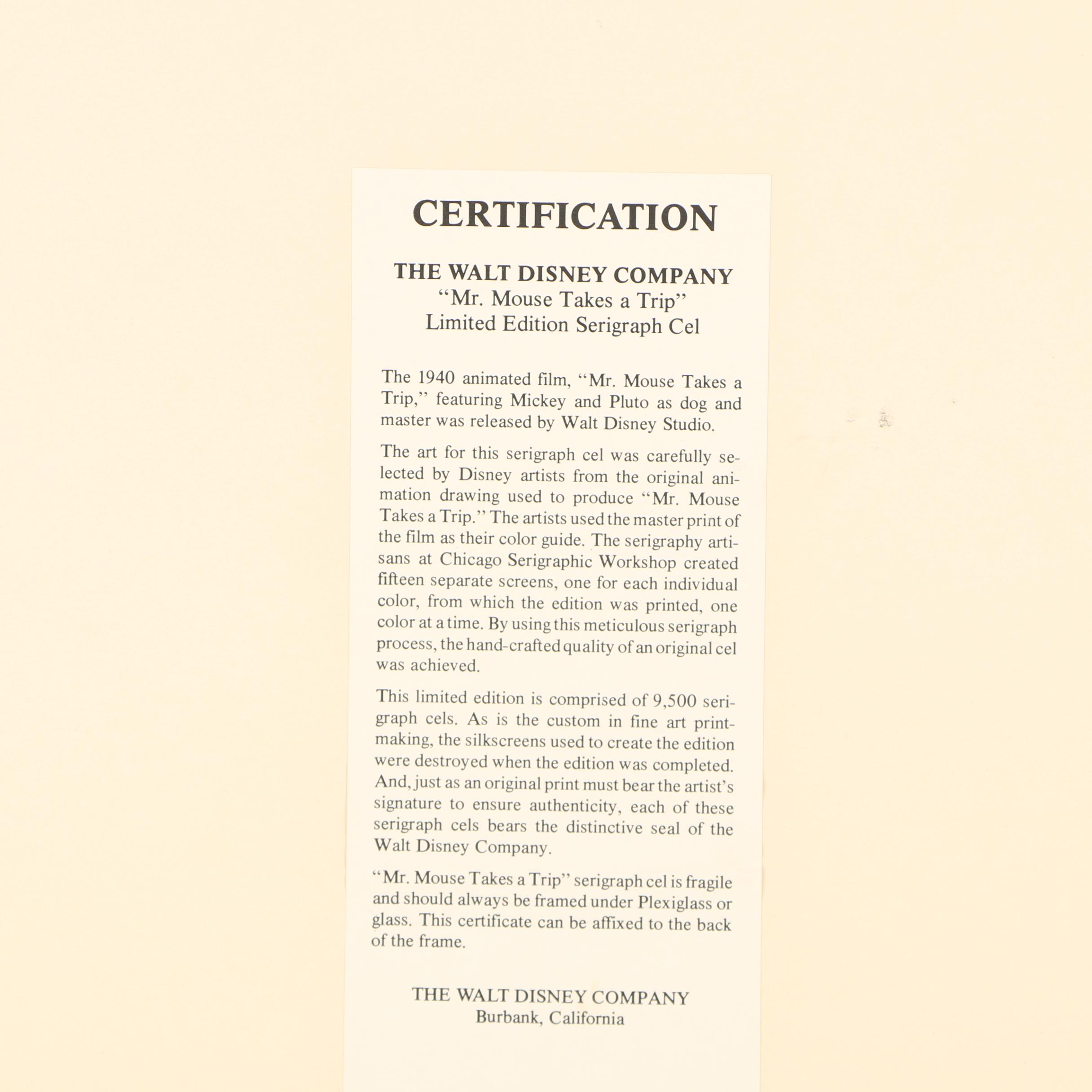 Walt Disney Company Limited Edition Animation Cel "Mr. Mouse Takes a Trip"