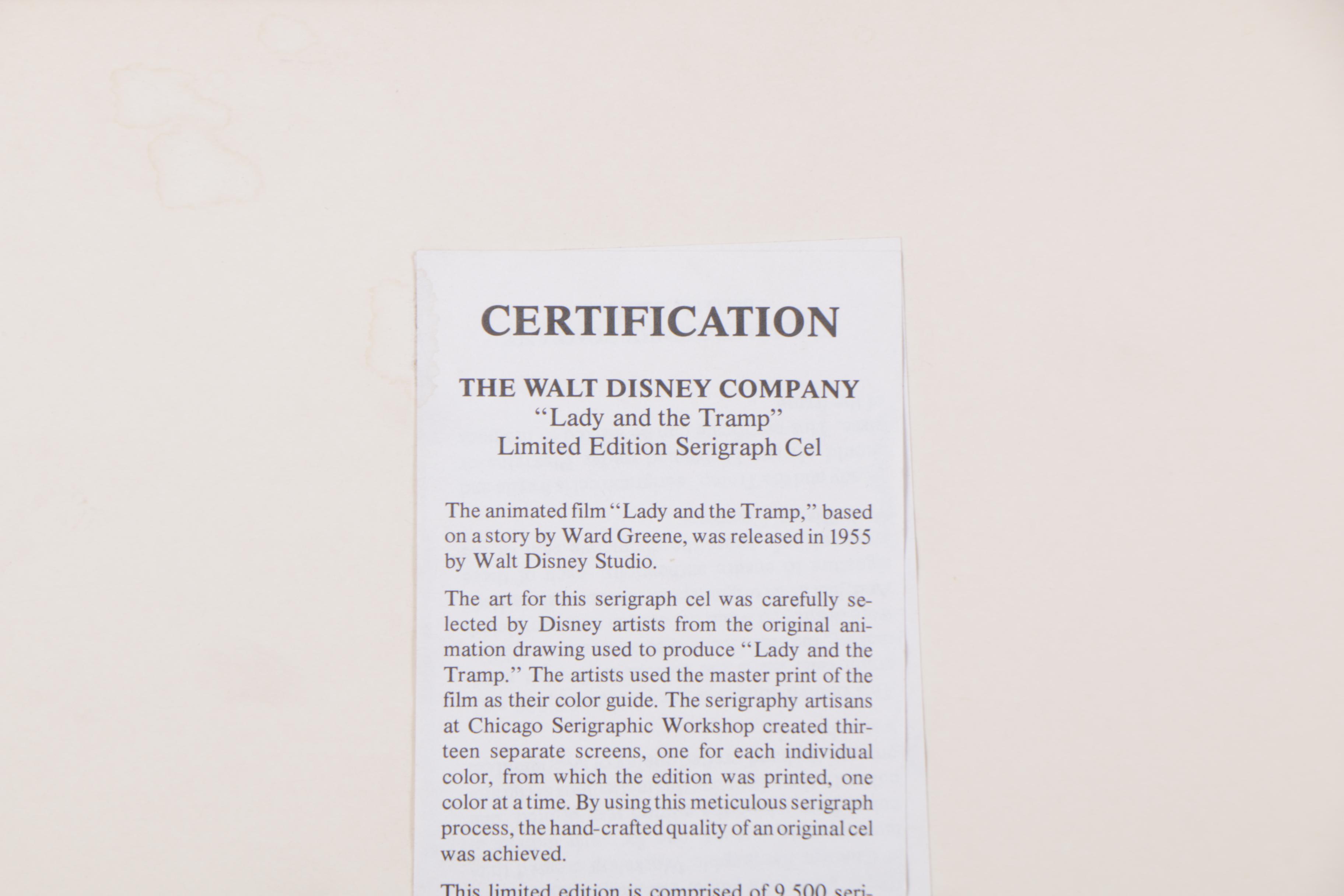 Walt Disney Company Limited Edition Animation Cel "Lady and the Tramp"