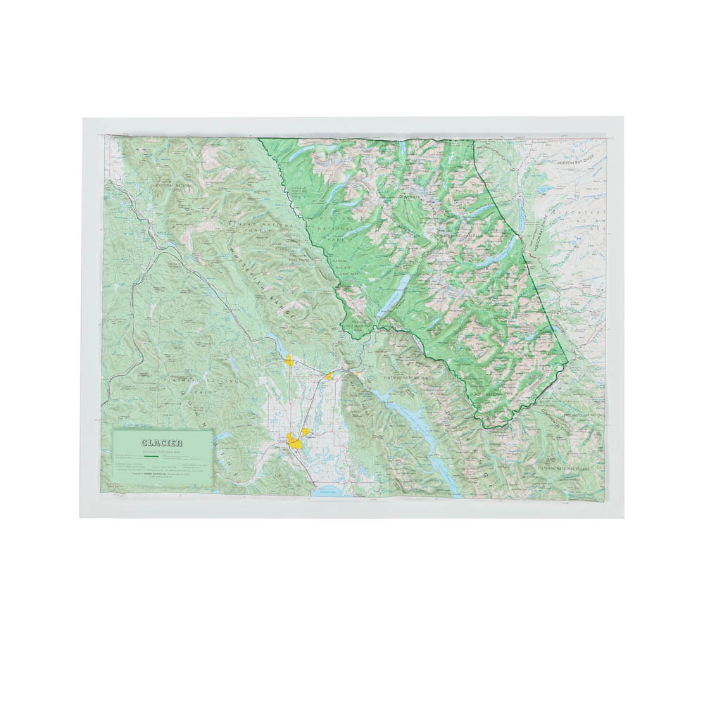 Embossed Offset Lithograph Map of Flathead National Forest Glacier