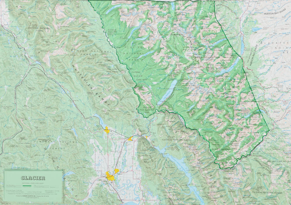 Embossed Offset Lithograph Map of Flathead National Forest Glacier