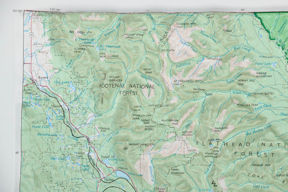 Embossed Offset Lithograph Map of Flathead National Forest Glacier