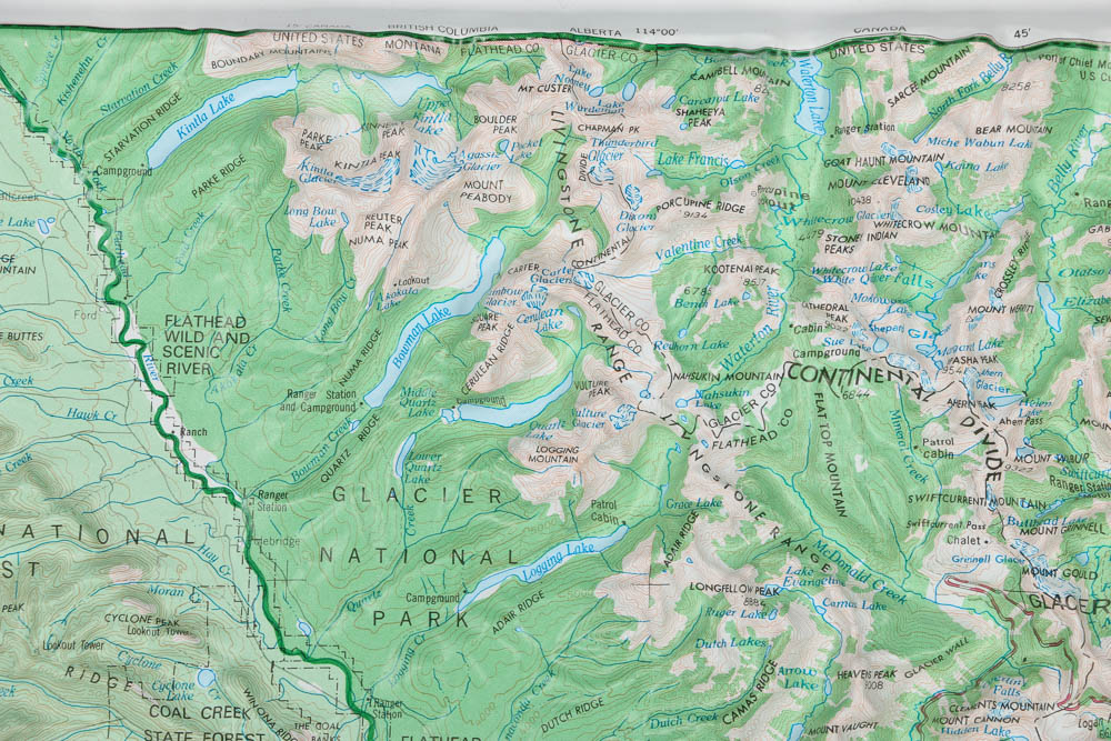 Embossed Offset Lithograph Map of Flathead National Forest Glacier
