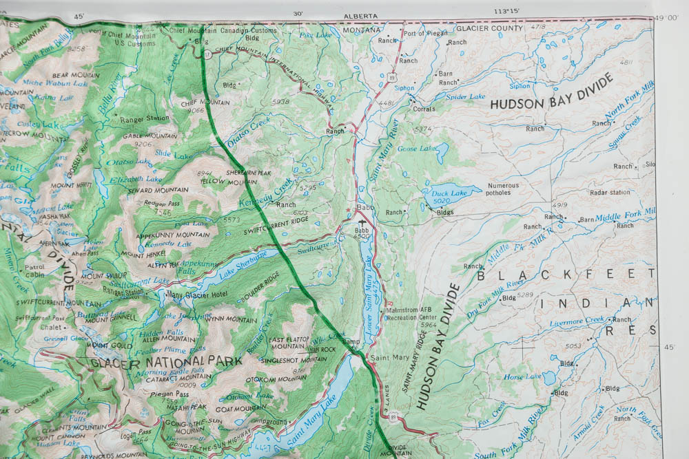 Embossed Offset Lithograph Map of Flathead National Forest Glacier