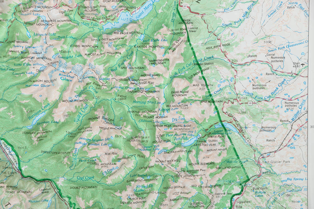 Embossed Offset Lithograph Map of Flathead National Forest Glacier