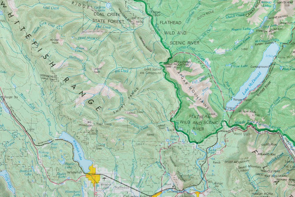 Embossed Offset Lithograph Map of Flathead National Forest Glacier