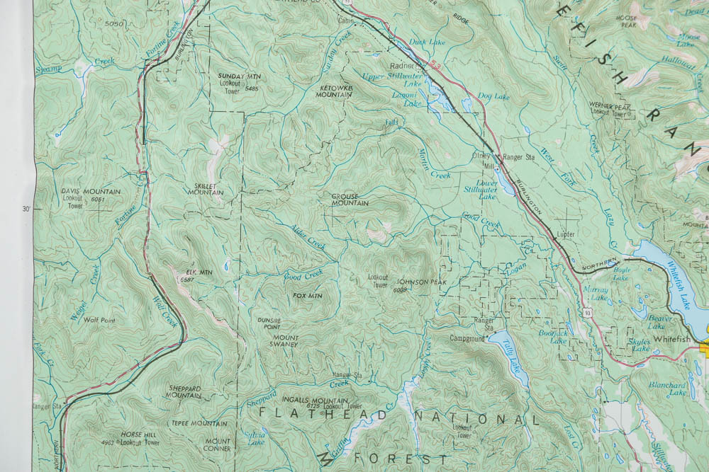 Embossed Offset Lithograph Map of Flathead National Forest Glacier