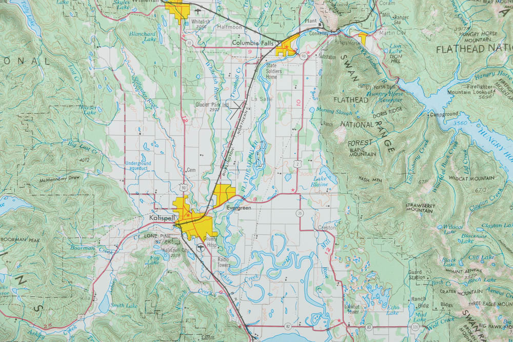 Embossed Offset Lithograph Map of Flathead National Forest Glacier