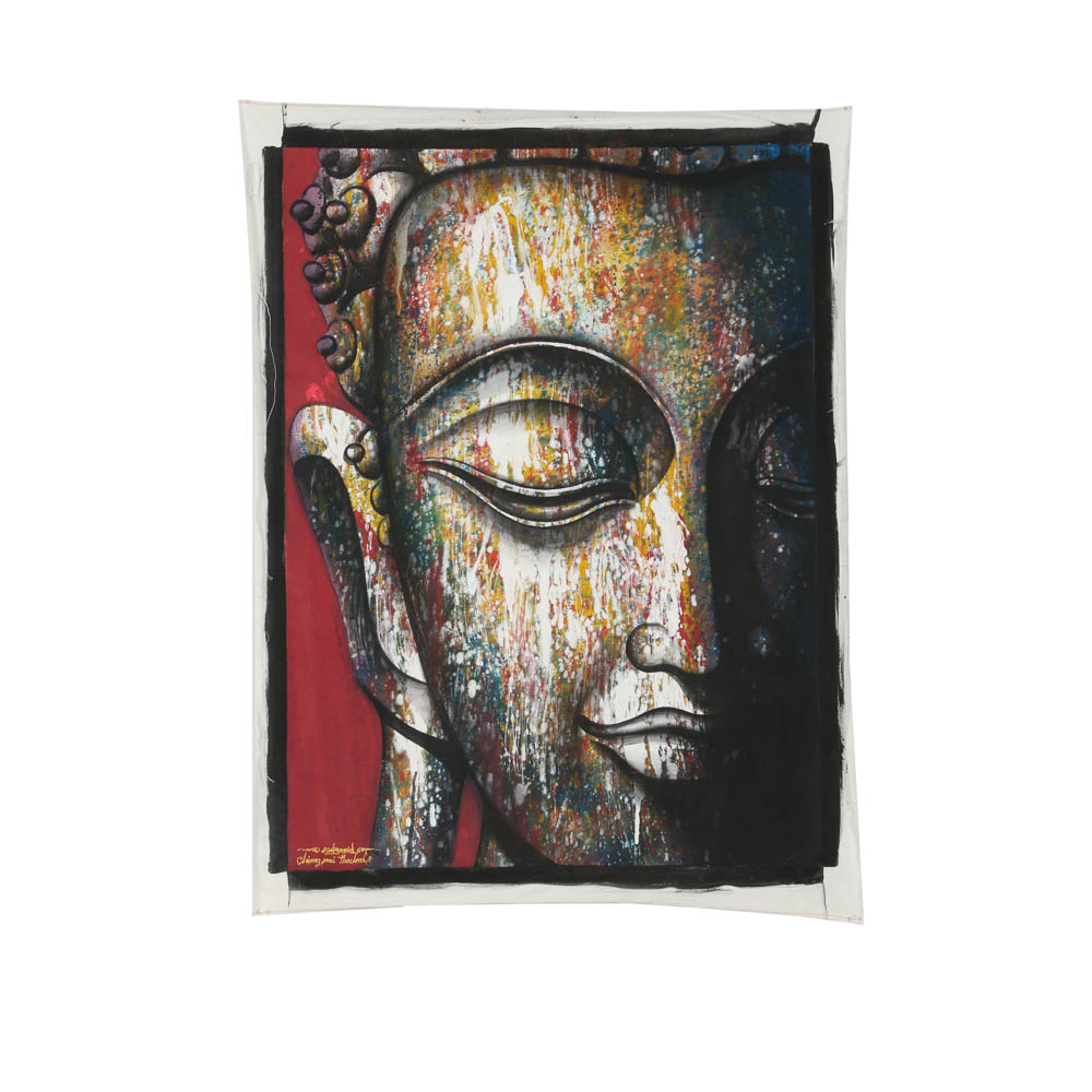Contemporary Southeast Asian Acrylic Painting on Unstretched Canvas of Buddha