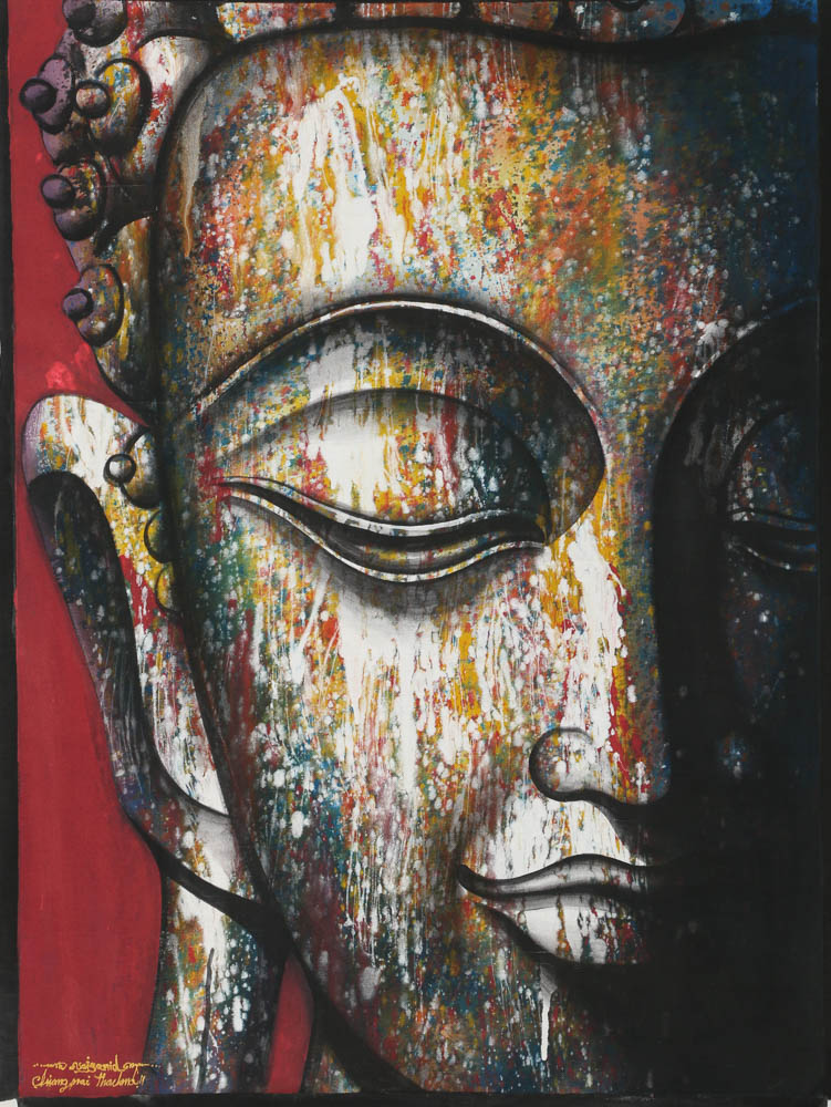 Contemporary Southeast Asian Acrylic Painting on Unstretched Canvas of Buddha