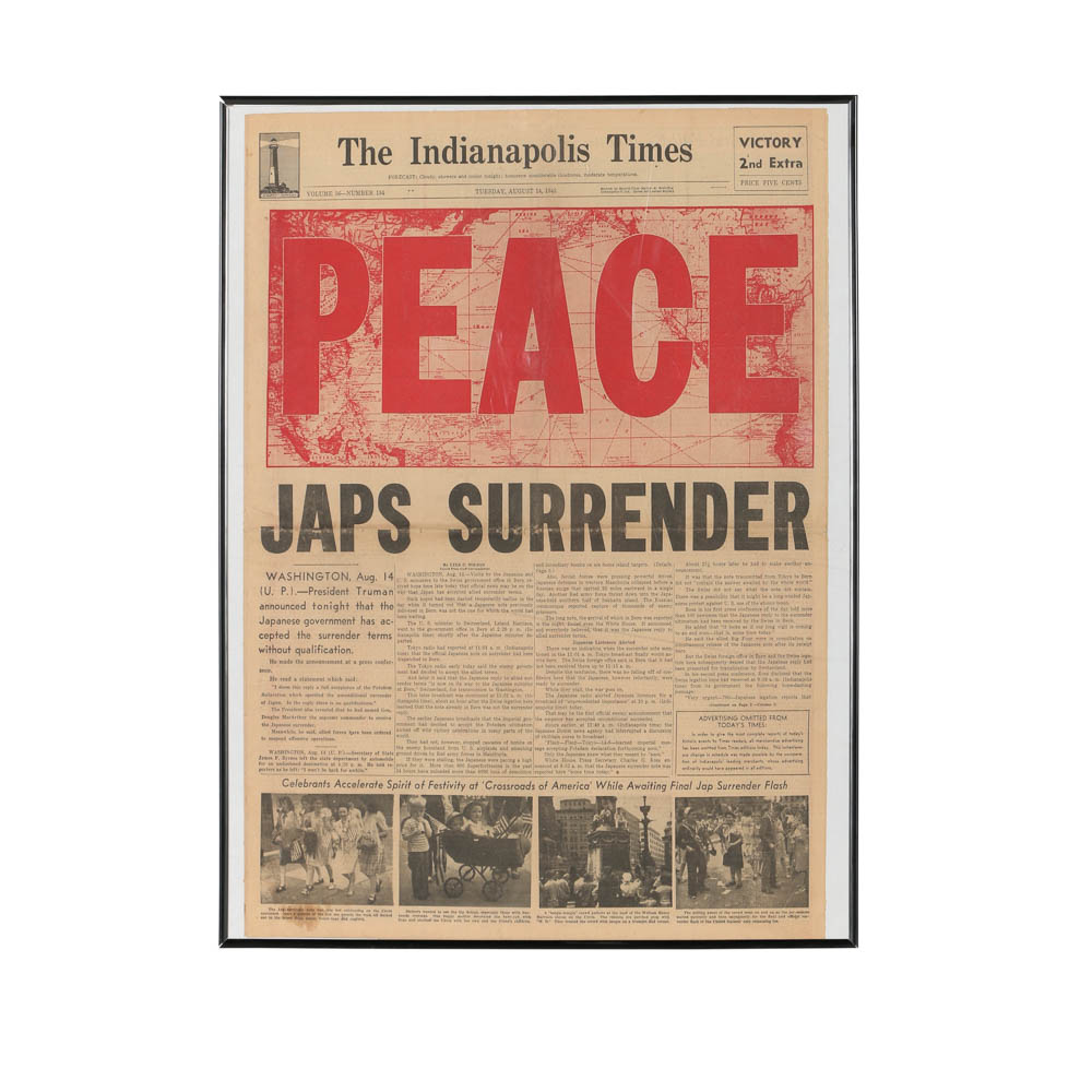 "The Indianapolis Times" Newspaper with Headline "Peace: Japs Surrender"