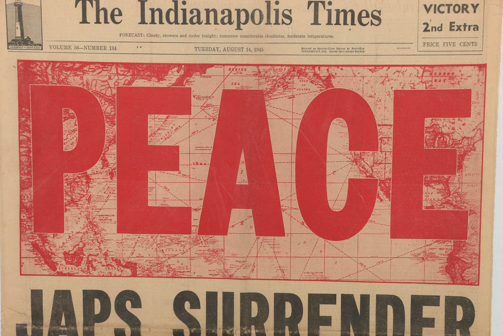 "The Indianapolis Times" Newspaper with Headline "Peace: Japs Surrender"