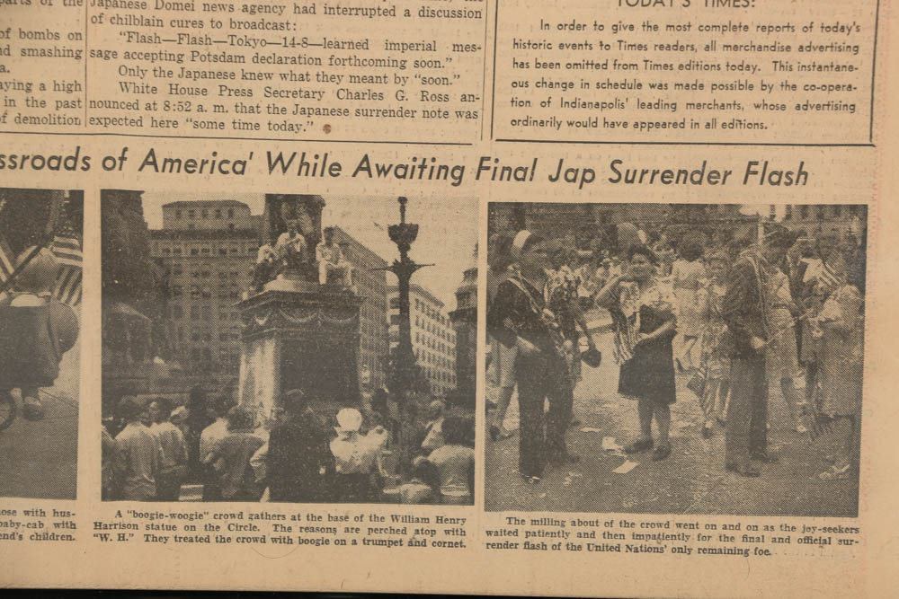 "The Indianapolis Times" Newspaper with Headline "Peace: Japs Surrender"