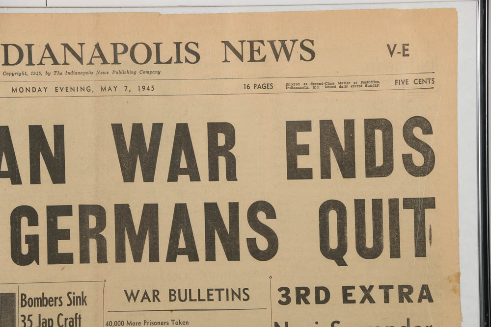 1945 "The Indianapolis News" Newspaper Centering End of WWII