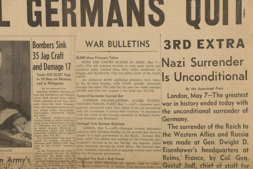 1945 "The Indianapolis News" Newspaper Centering End of WWII