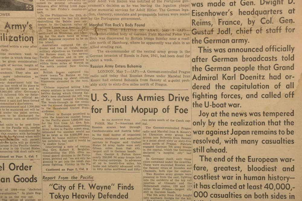 1945 "The Indianapolis News" Newspaper Centering End of WWII