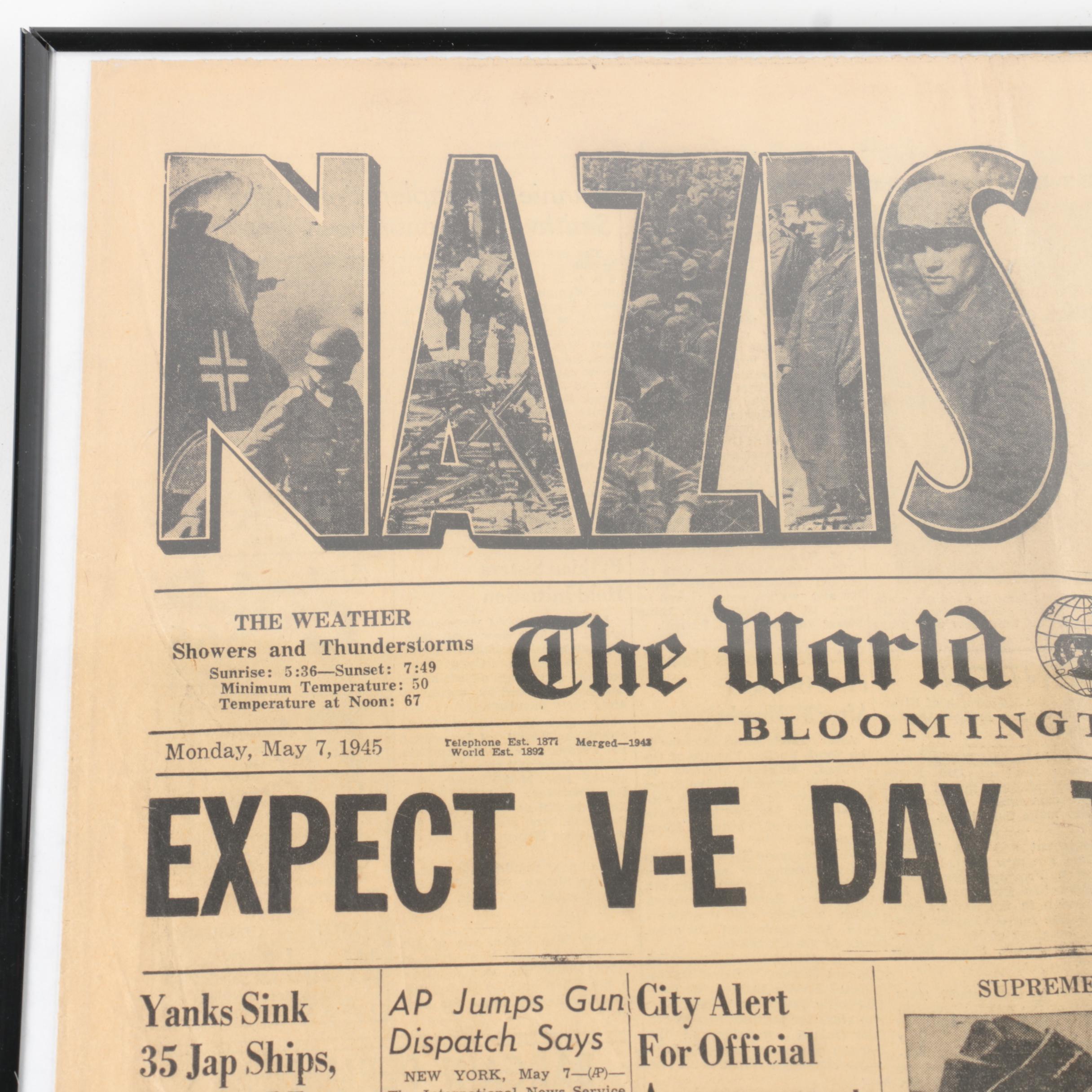 Framed May 7, 1945 Newspaper
