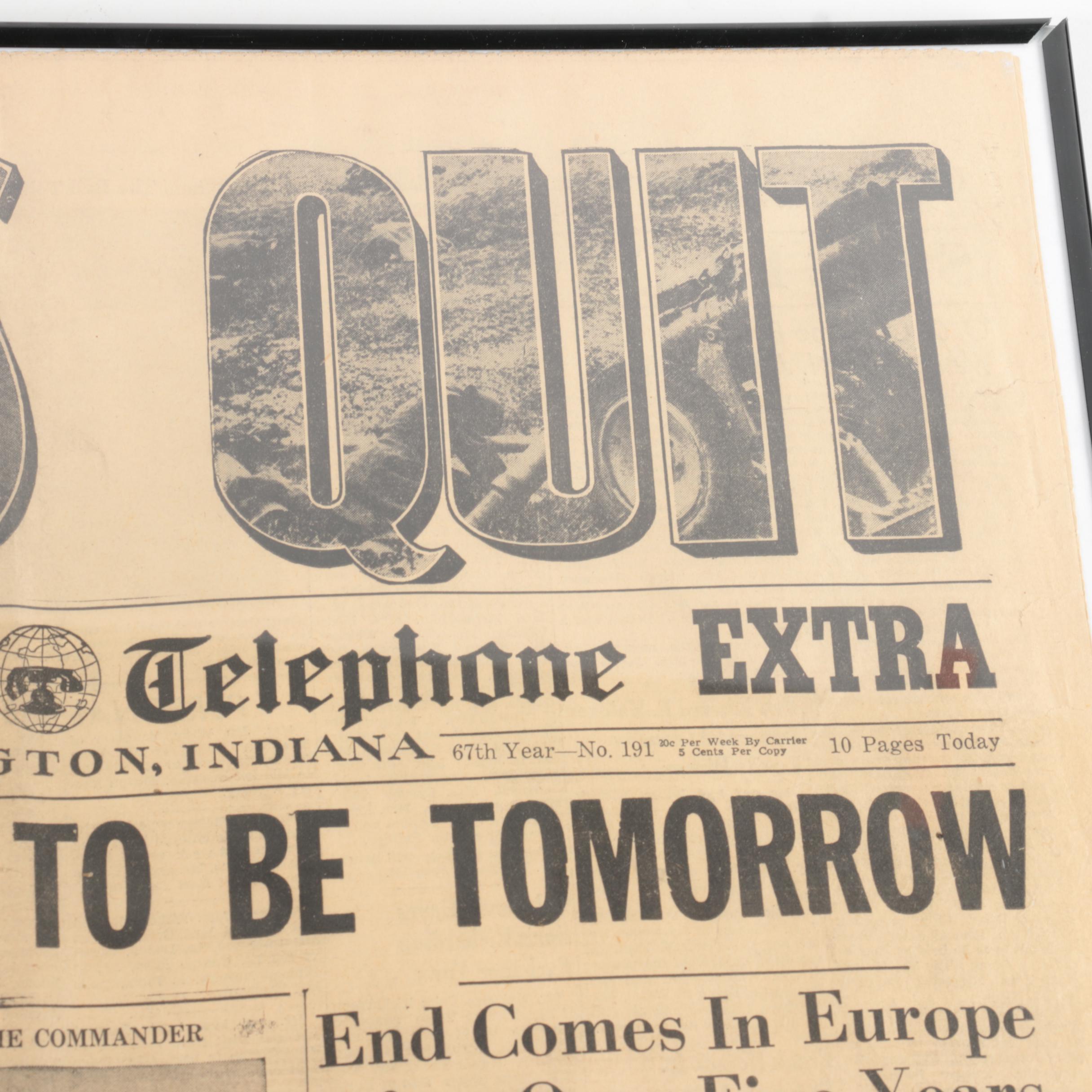 Framed May 7, 1945 Newspaper