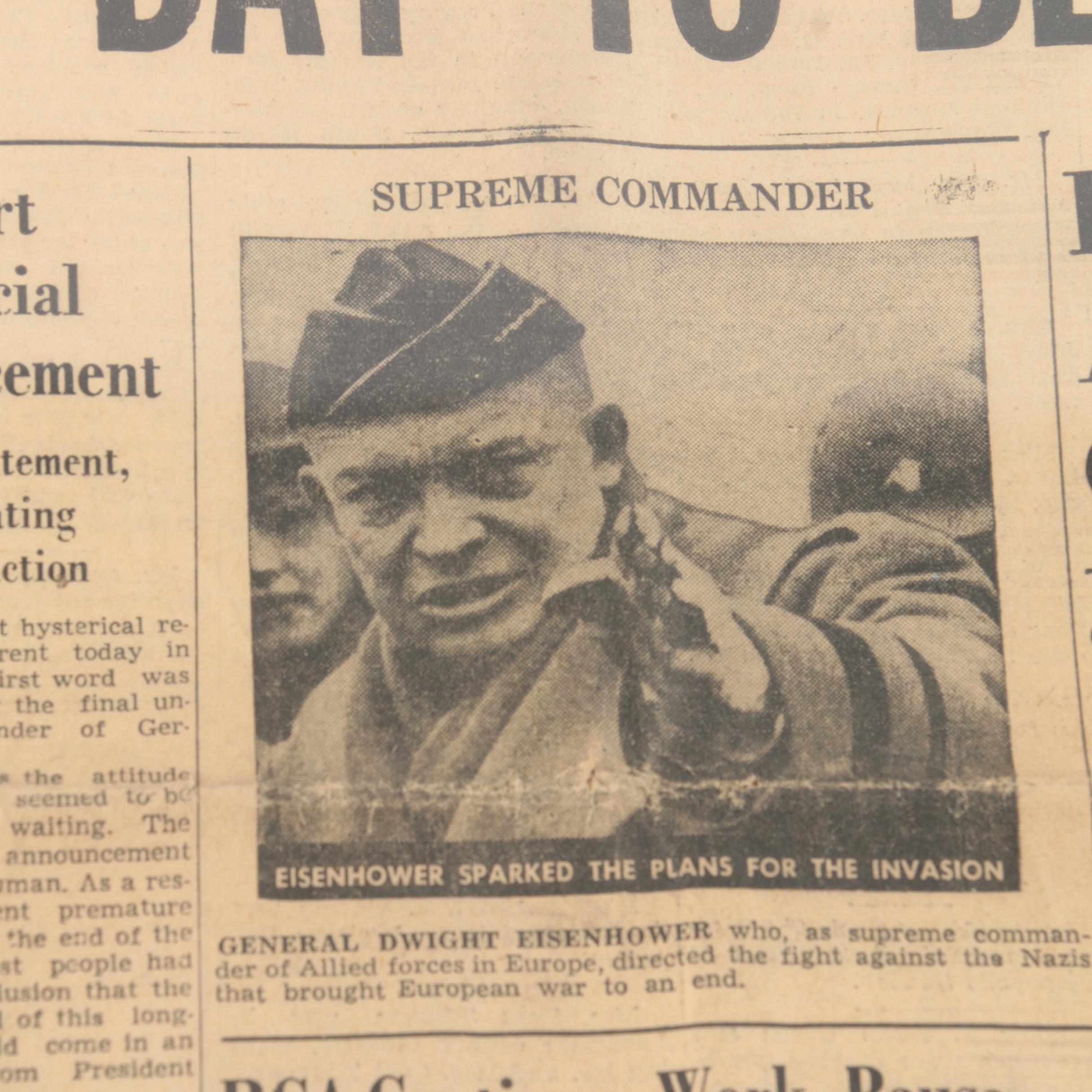 Framed May 7, 1945 Newspaper