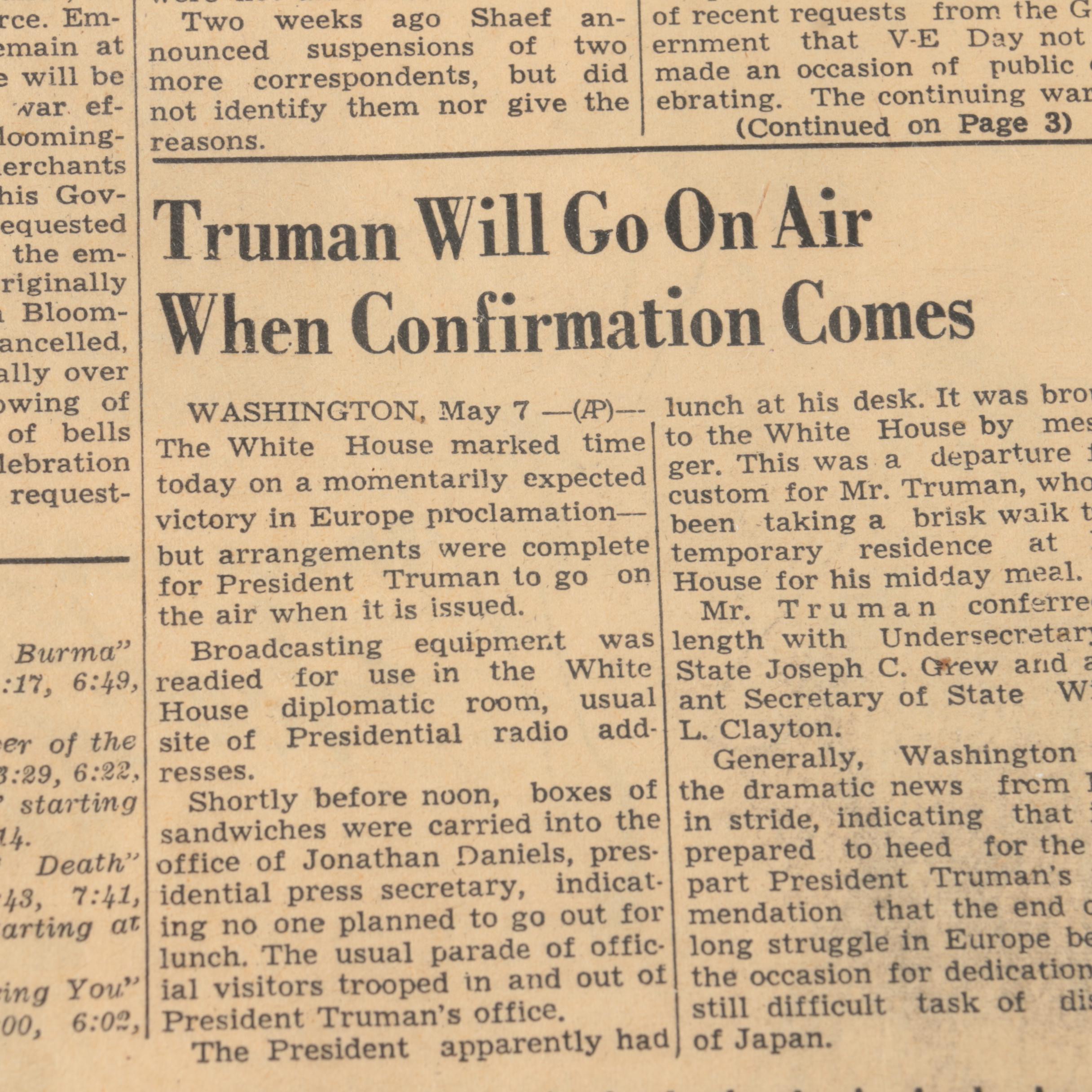 Framed May 7, 1945 Newspaper