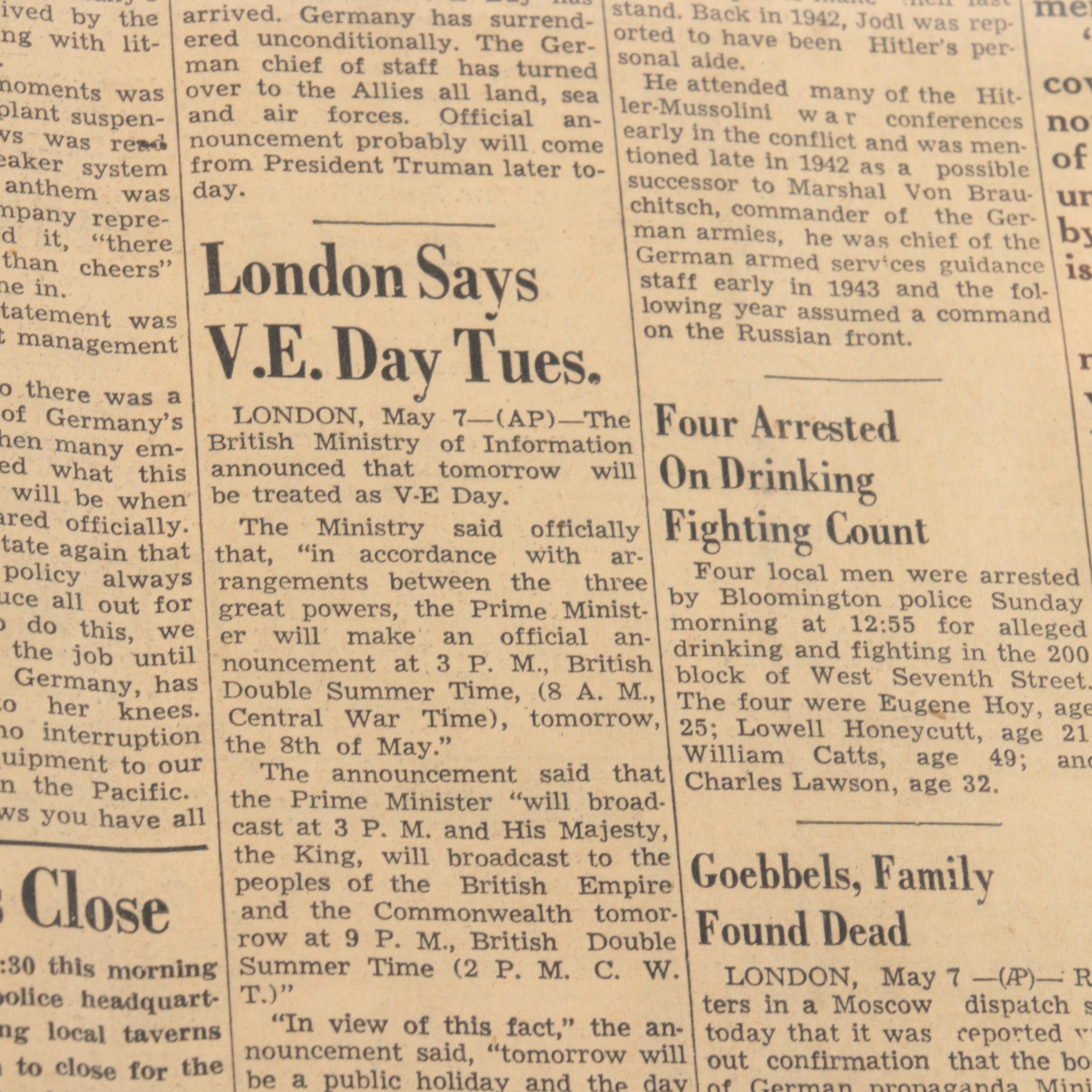 Framed May 7, 1945 Newspaper