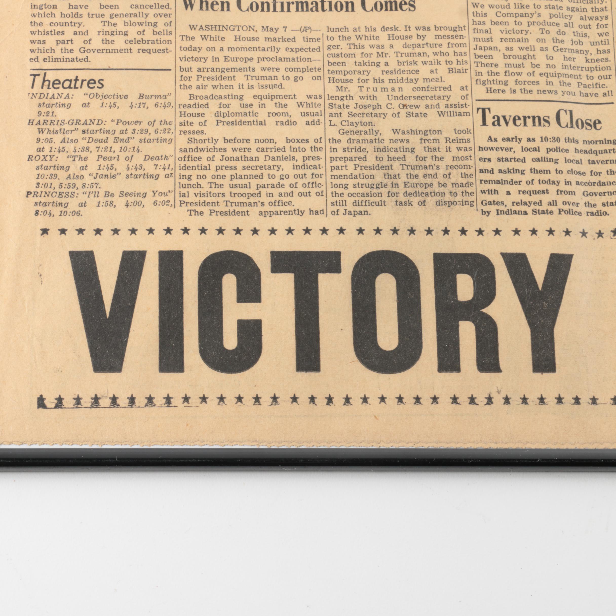 Framed May 7, 1945 Newspaper