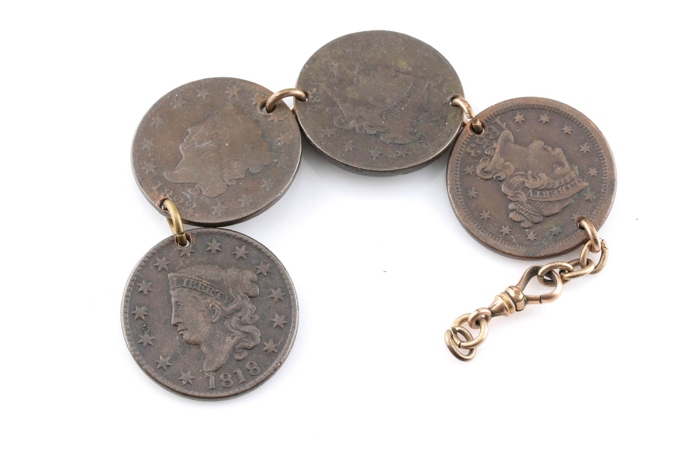 Antique Watch Fob Made from Four American Large Cent Coins