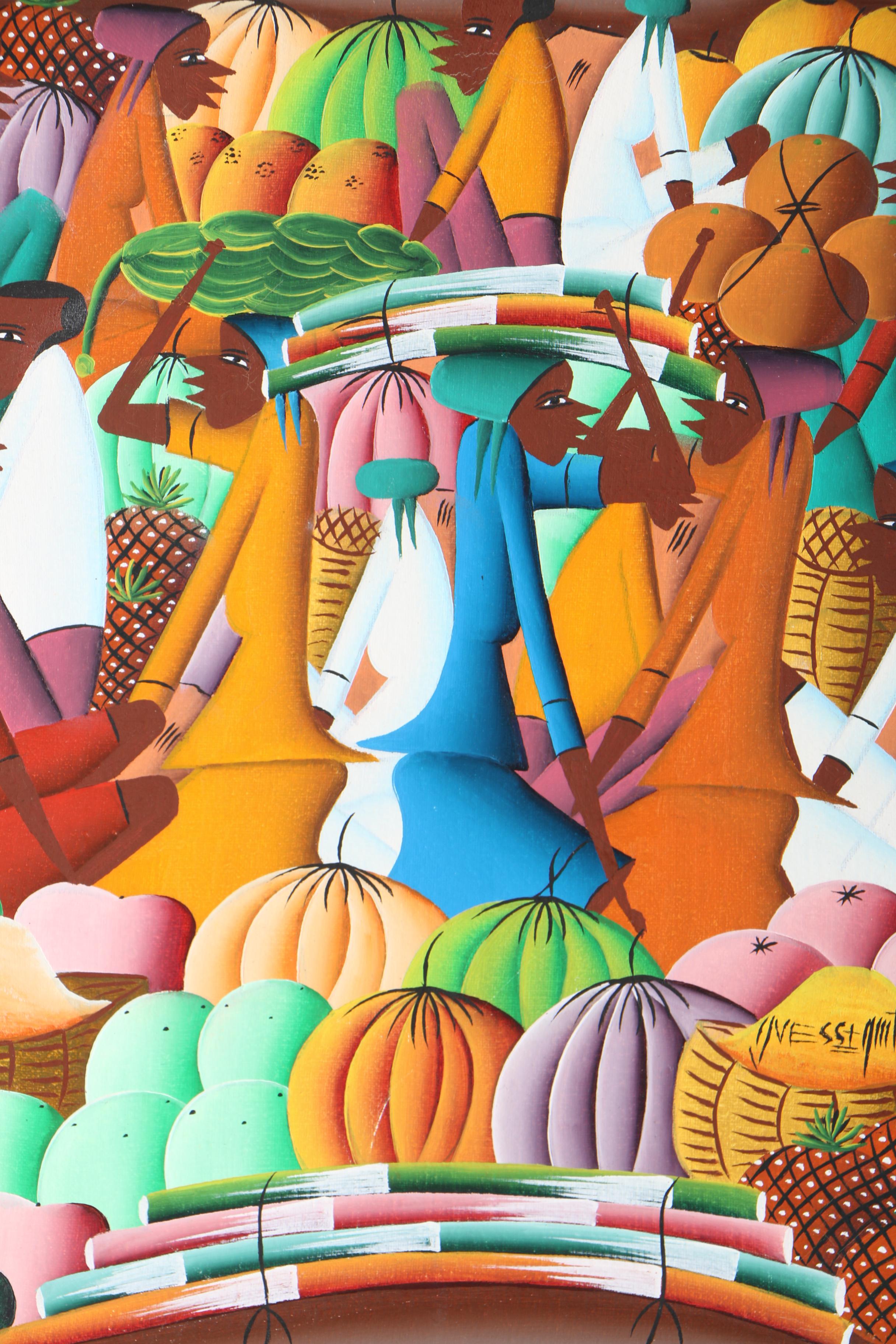 Yves St. Quitte Oil Painting on Canvas of a Market Scene