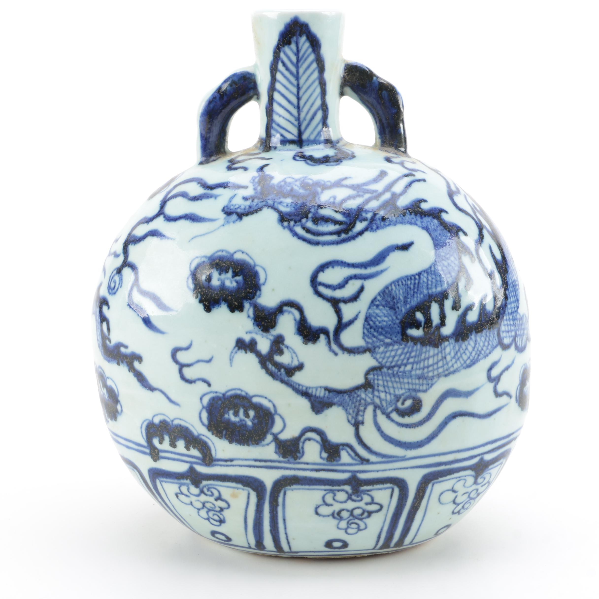 Chinese Blue and White Ceramic Dragon Vases