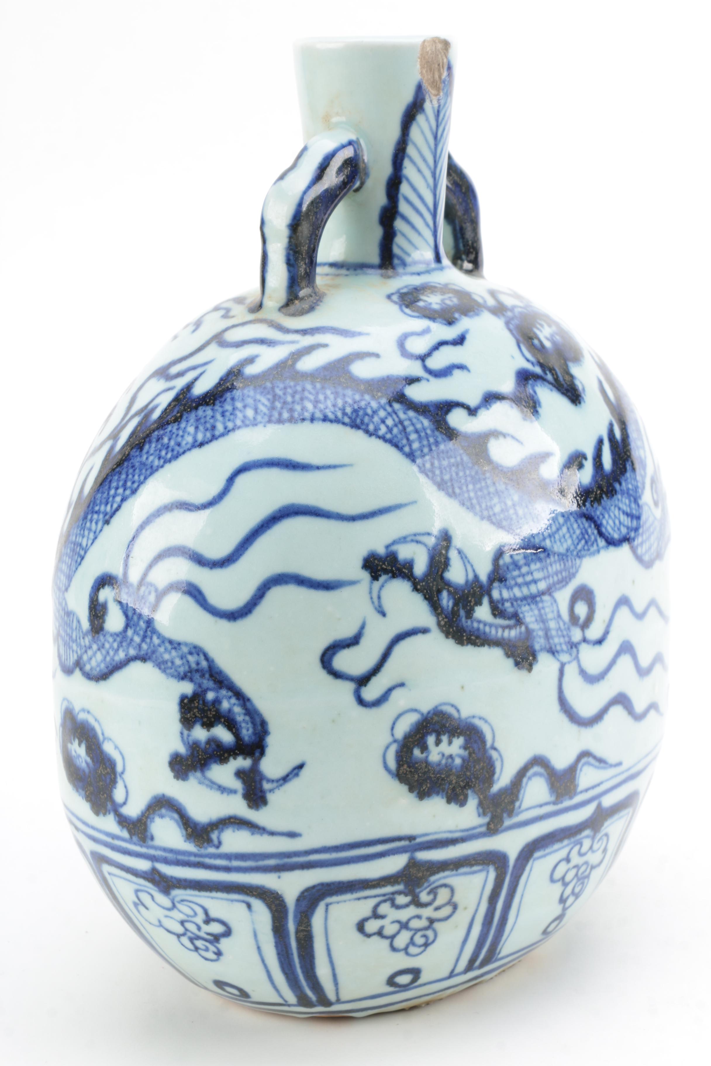 Chinese Blue and White Ceramic Dragon Vases