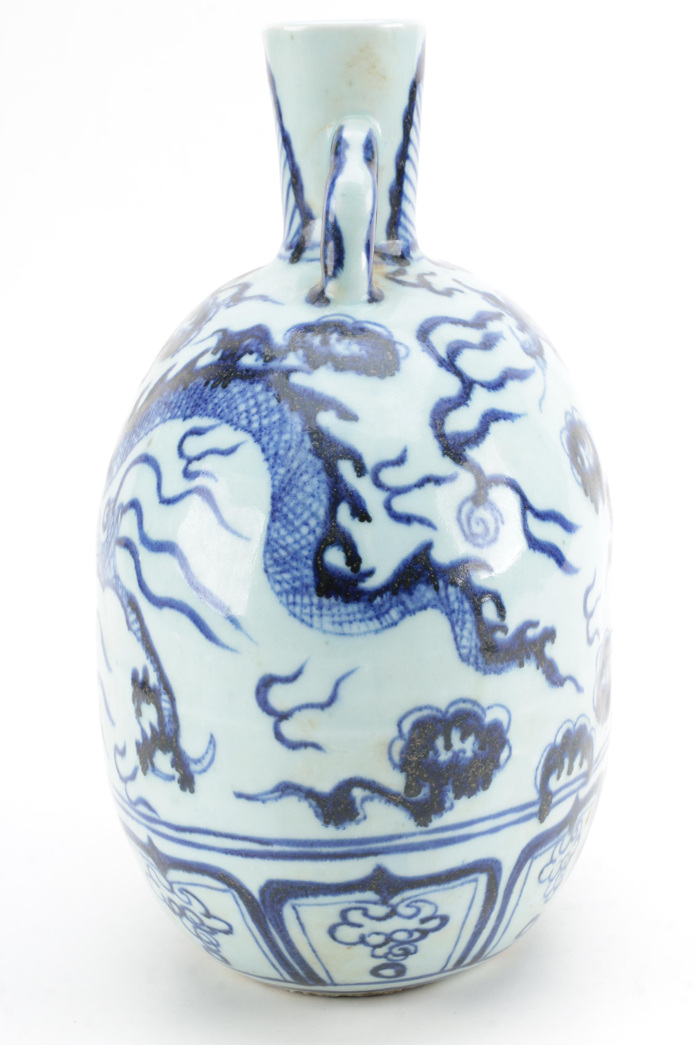 Chinese Blue and White Ceramic Dragon Vases