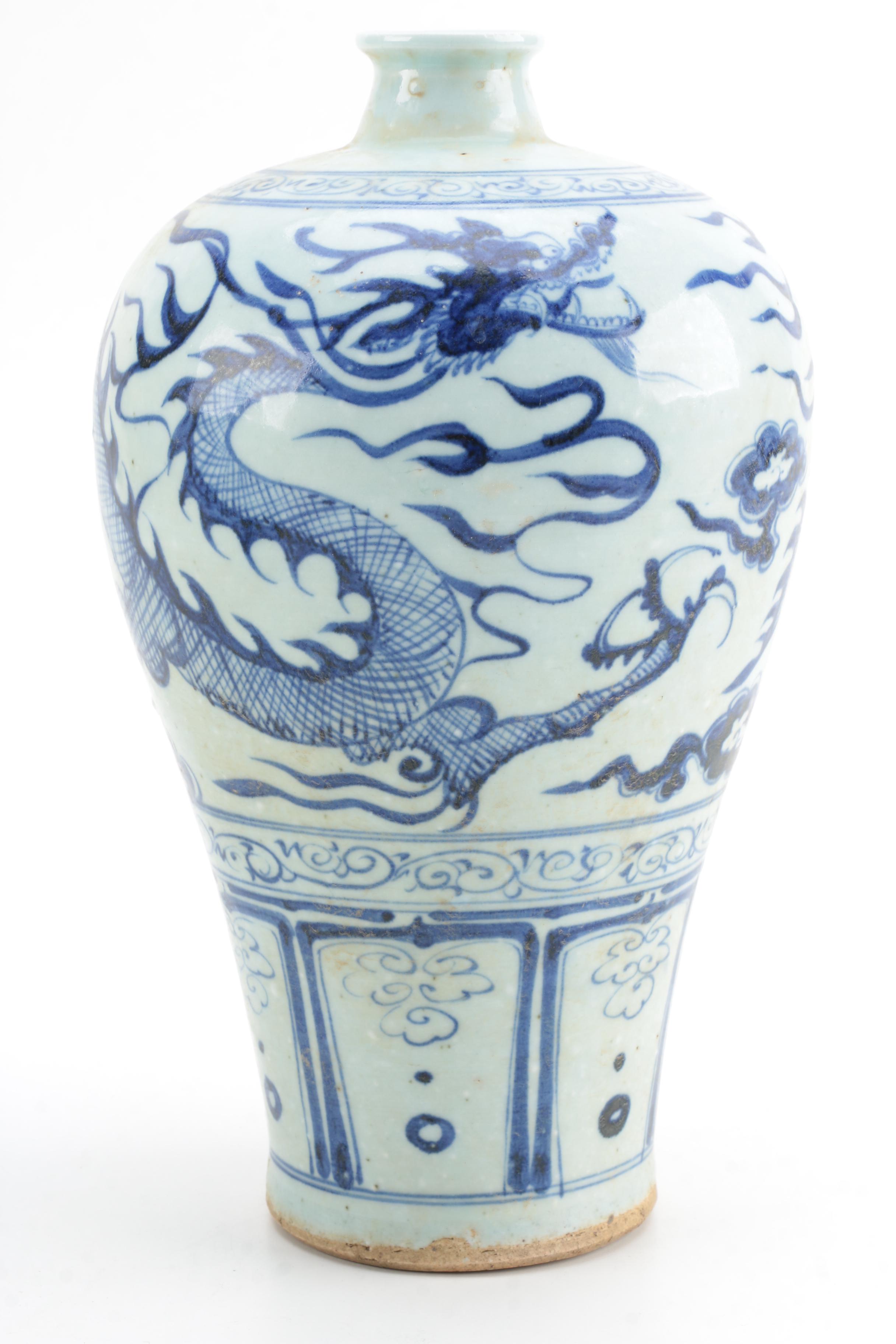 Chinese Blue and White Ceramic Dragon Vases