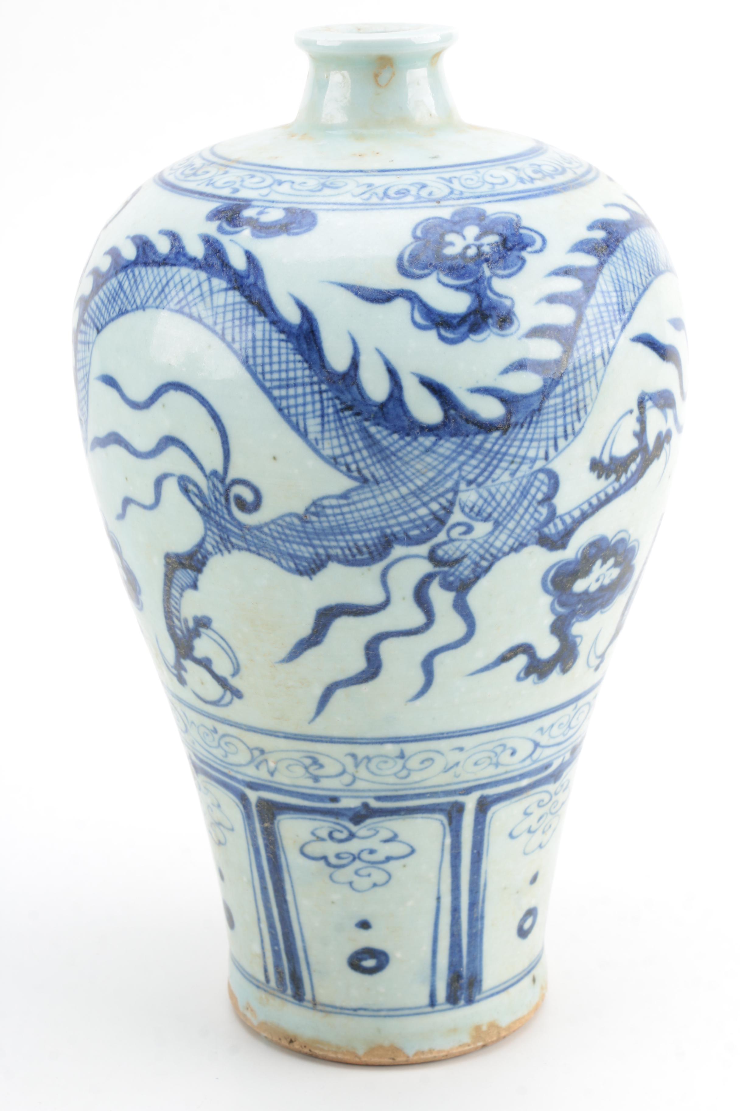 Chinese Blue and White Ceramic Dragon Vases