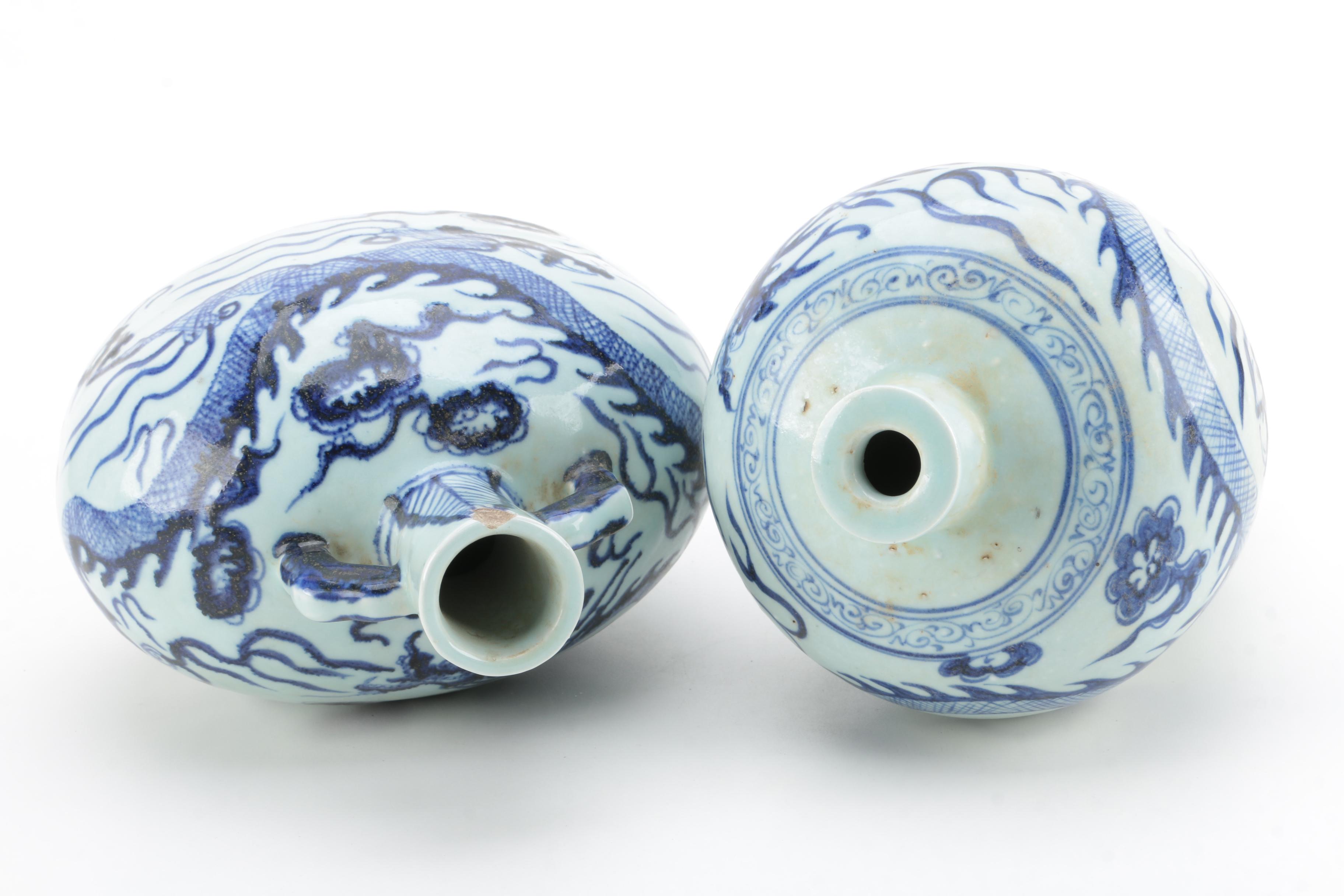 Chinese Blue and White Ceramic Dragon Vases