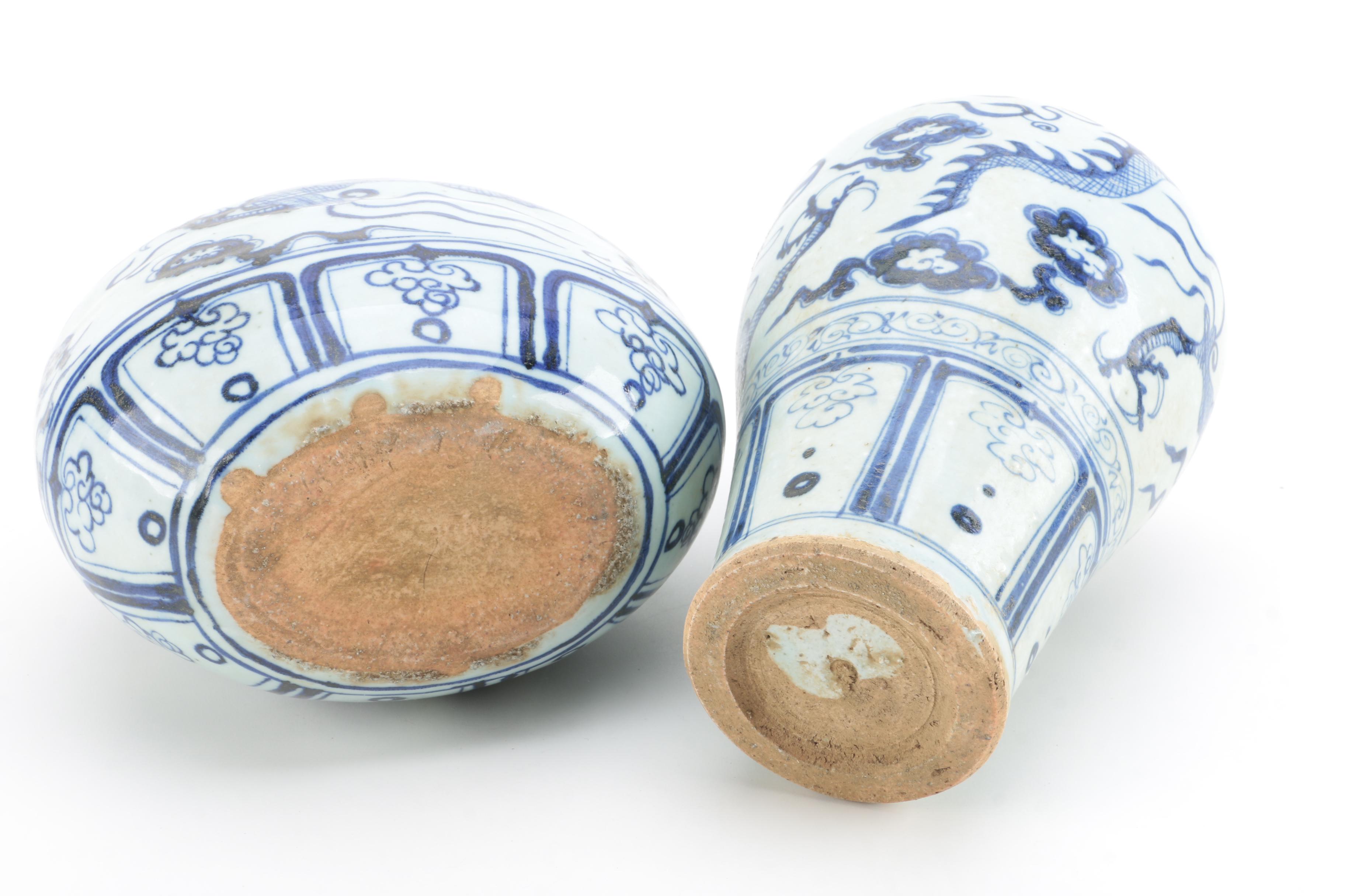 Chinese Blue and White Ceramic Dragon Vases