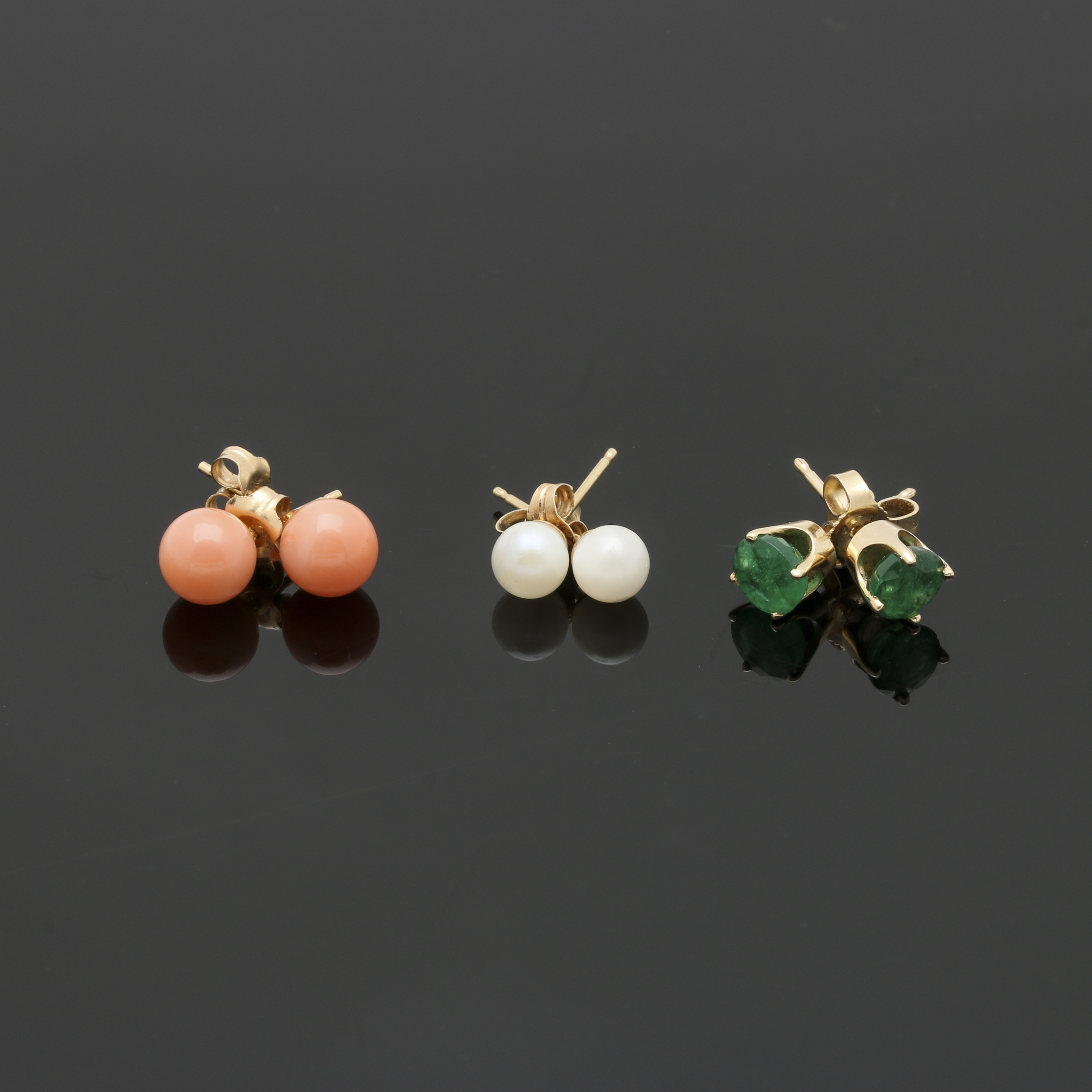14K Yellow Gold Gemstone Stud Earrings