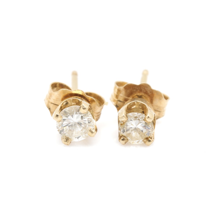 14K Yellow Gold Diamond Stud Earrings