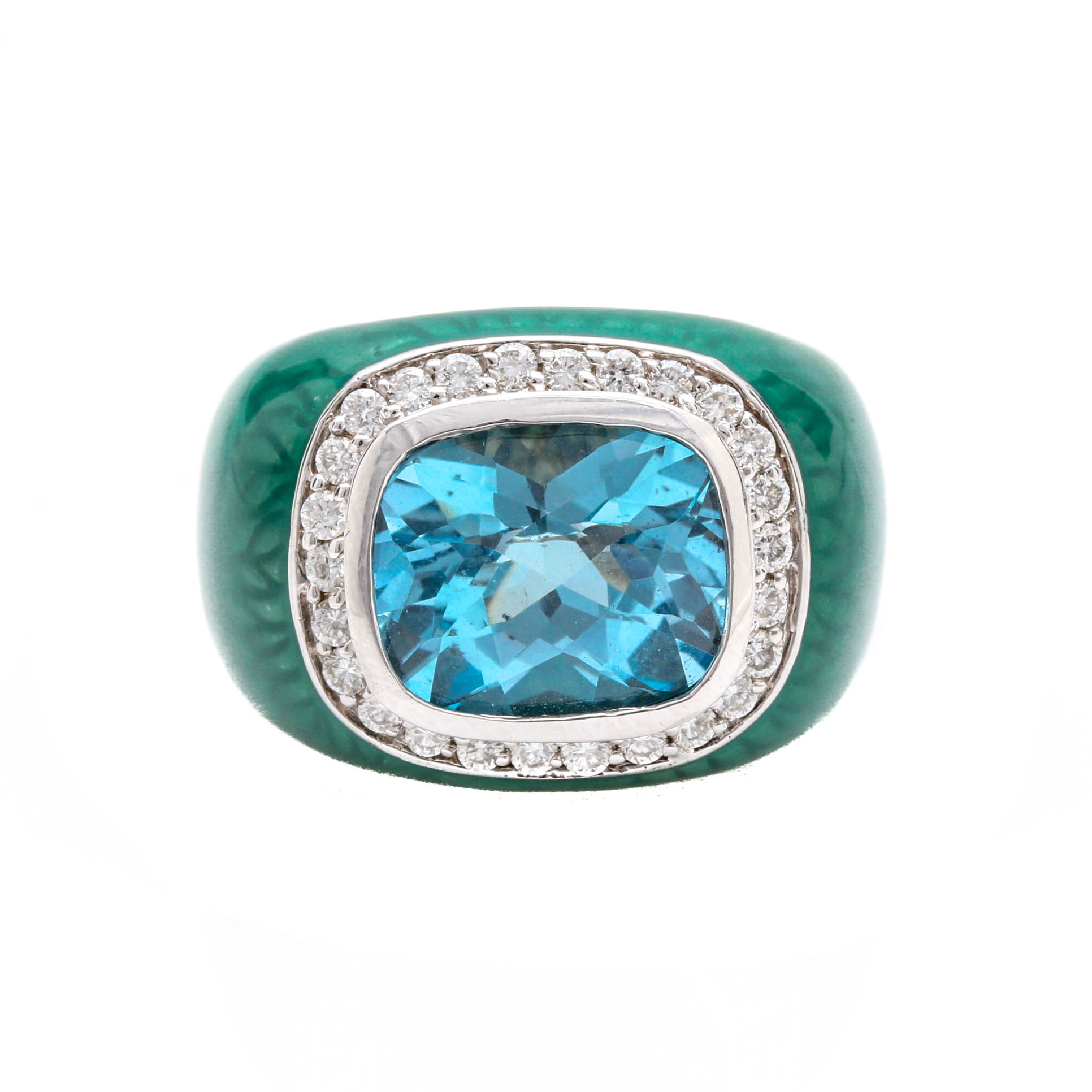 Goldarama 14K White Gold Blue Topaz and Diamond Ring